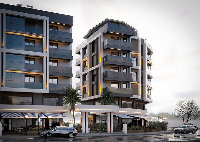 my two block apartment project 3D model 4
