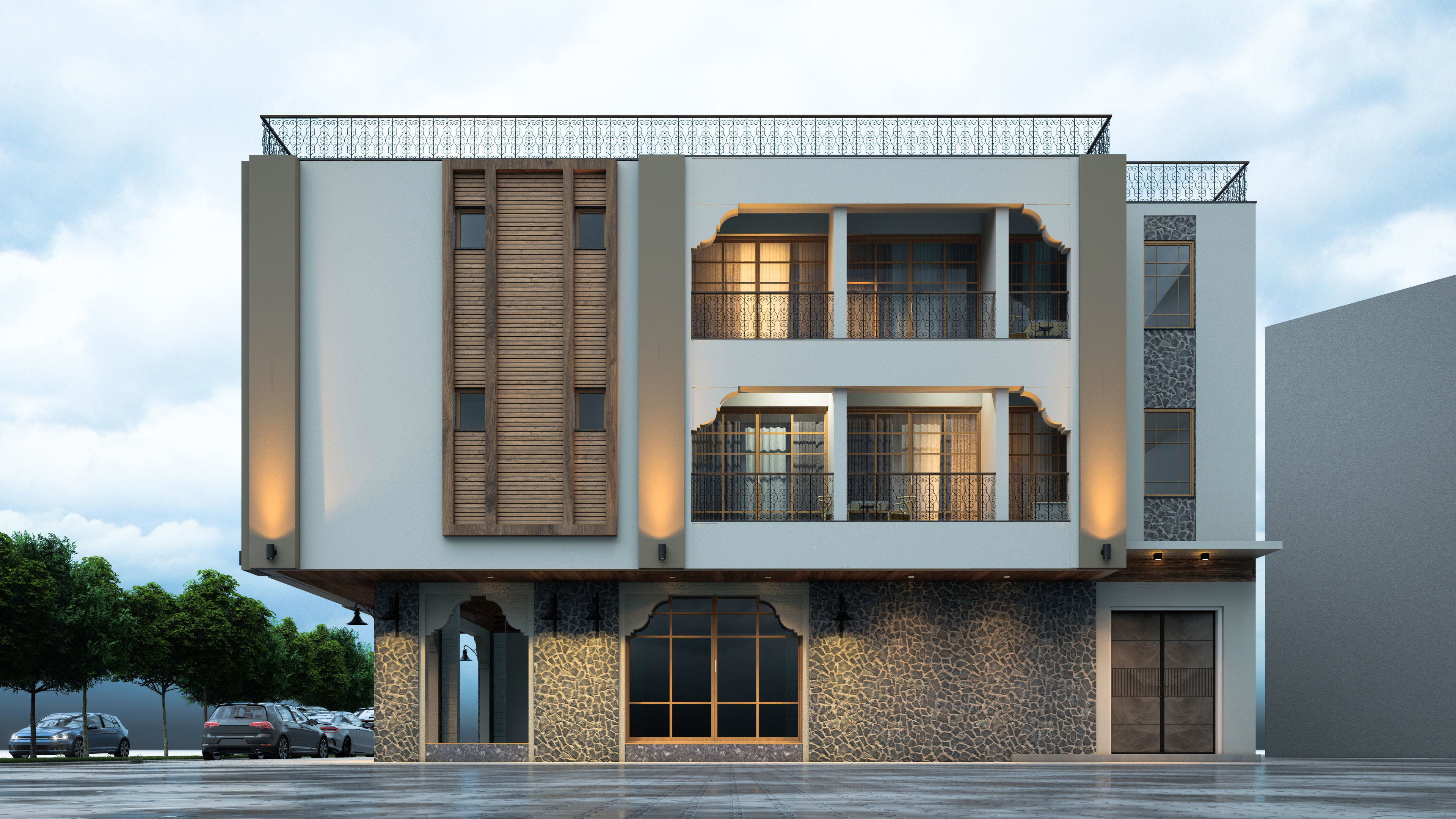 Exterior work on the old building 3D model_3