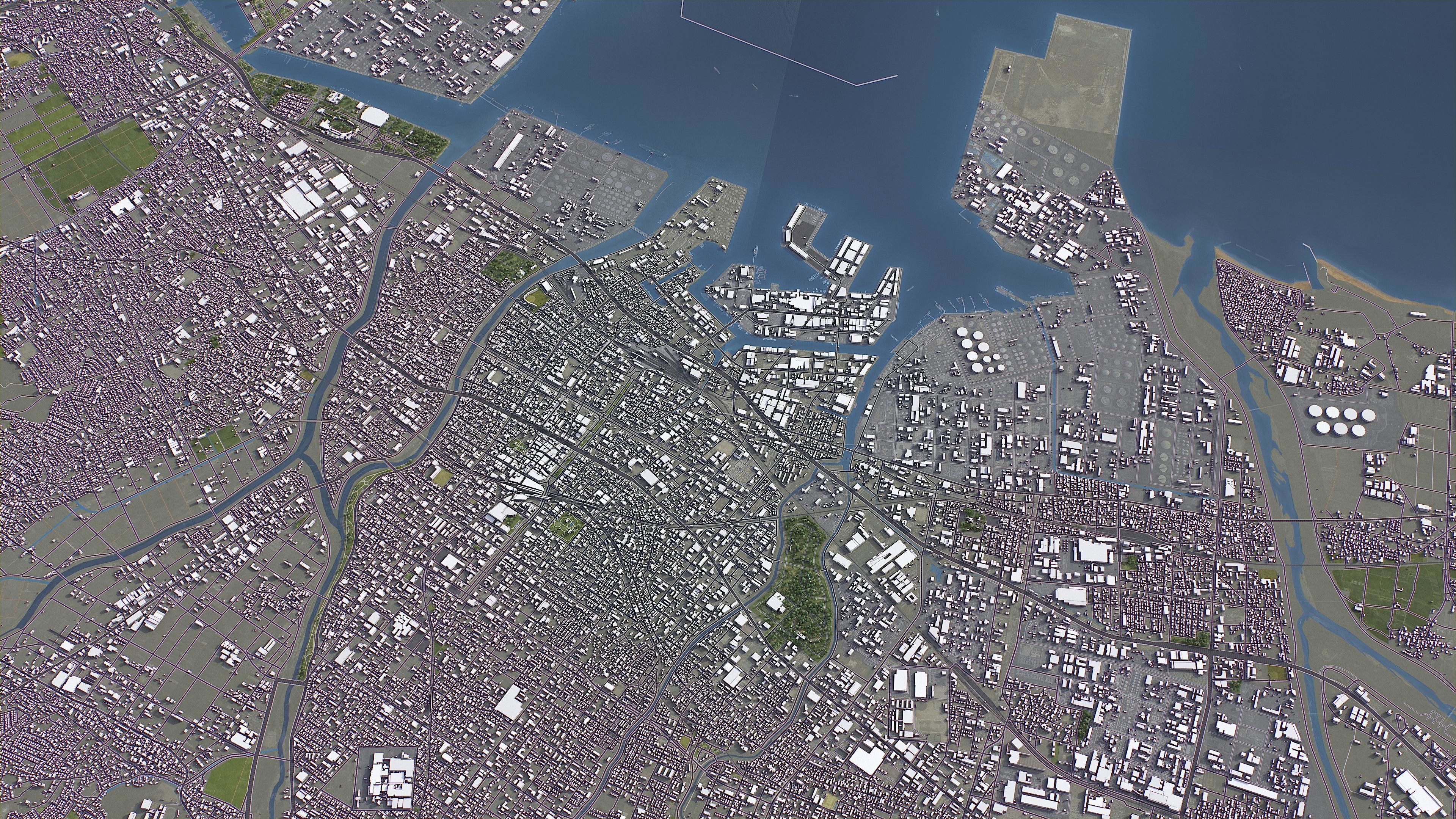 Yokkaichi - 3D City Model Low-poly 3D model_1