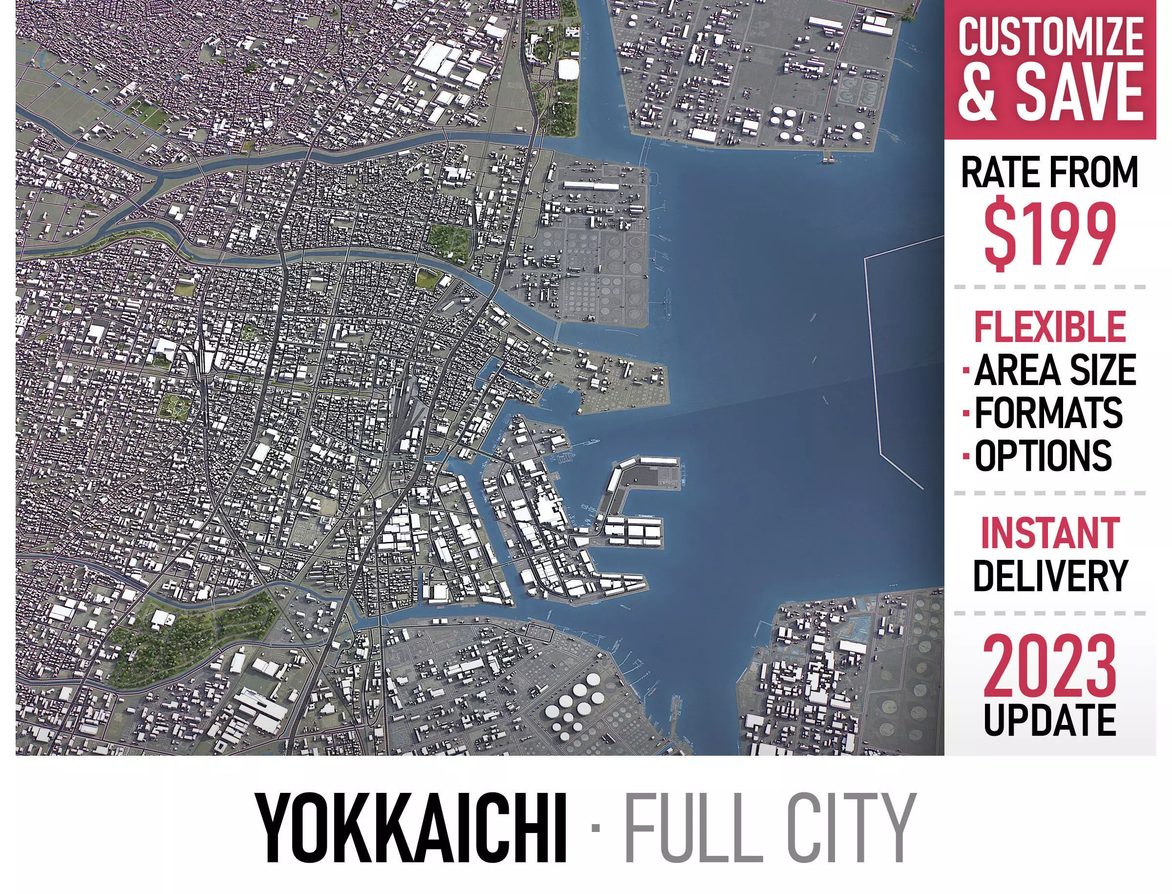 Yokkaichi - 3D City Model Low-poly 3D model_0
