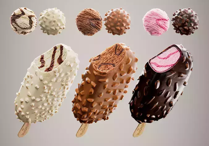 6 Magnum Ice creams  and 2 Scene setups 3D model