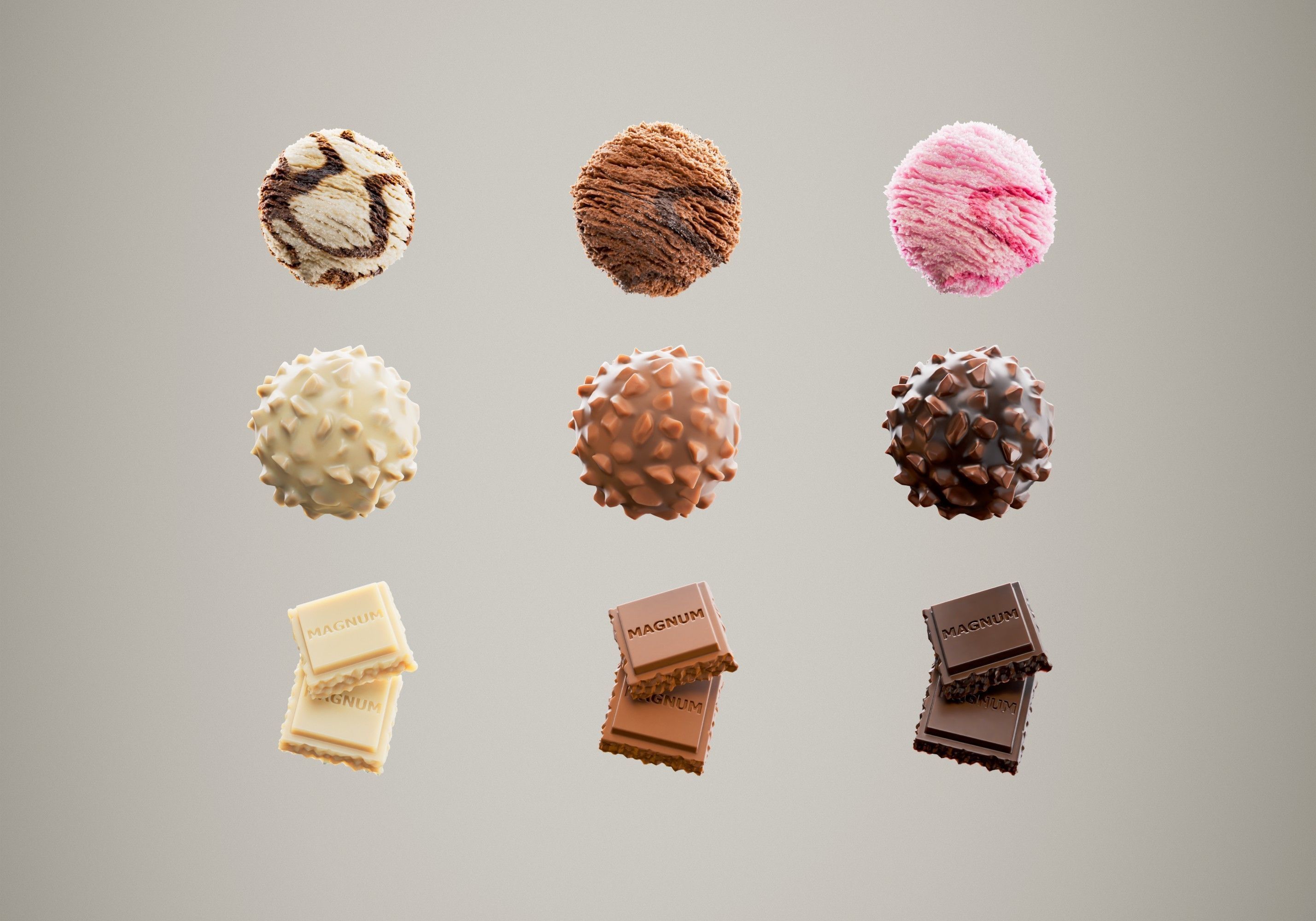6 Magnum Ice creams  and 2 Scene setups 3D model_2