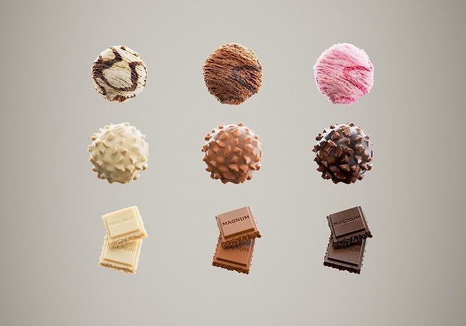 6 Magnum Ice creams  and 2 Scene setups 3D model 3
