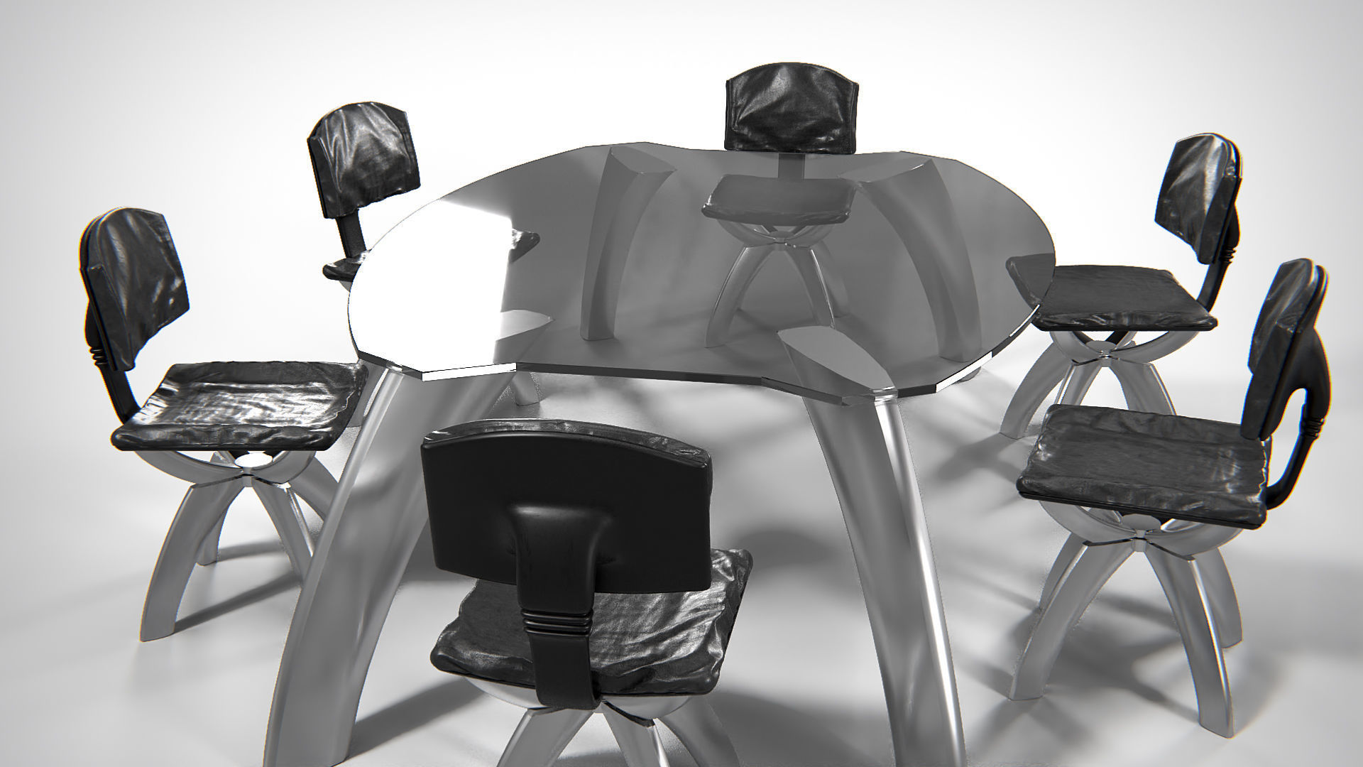 Seon Table And Chairs PBR 3D model_1