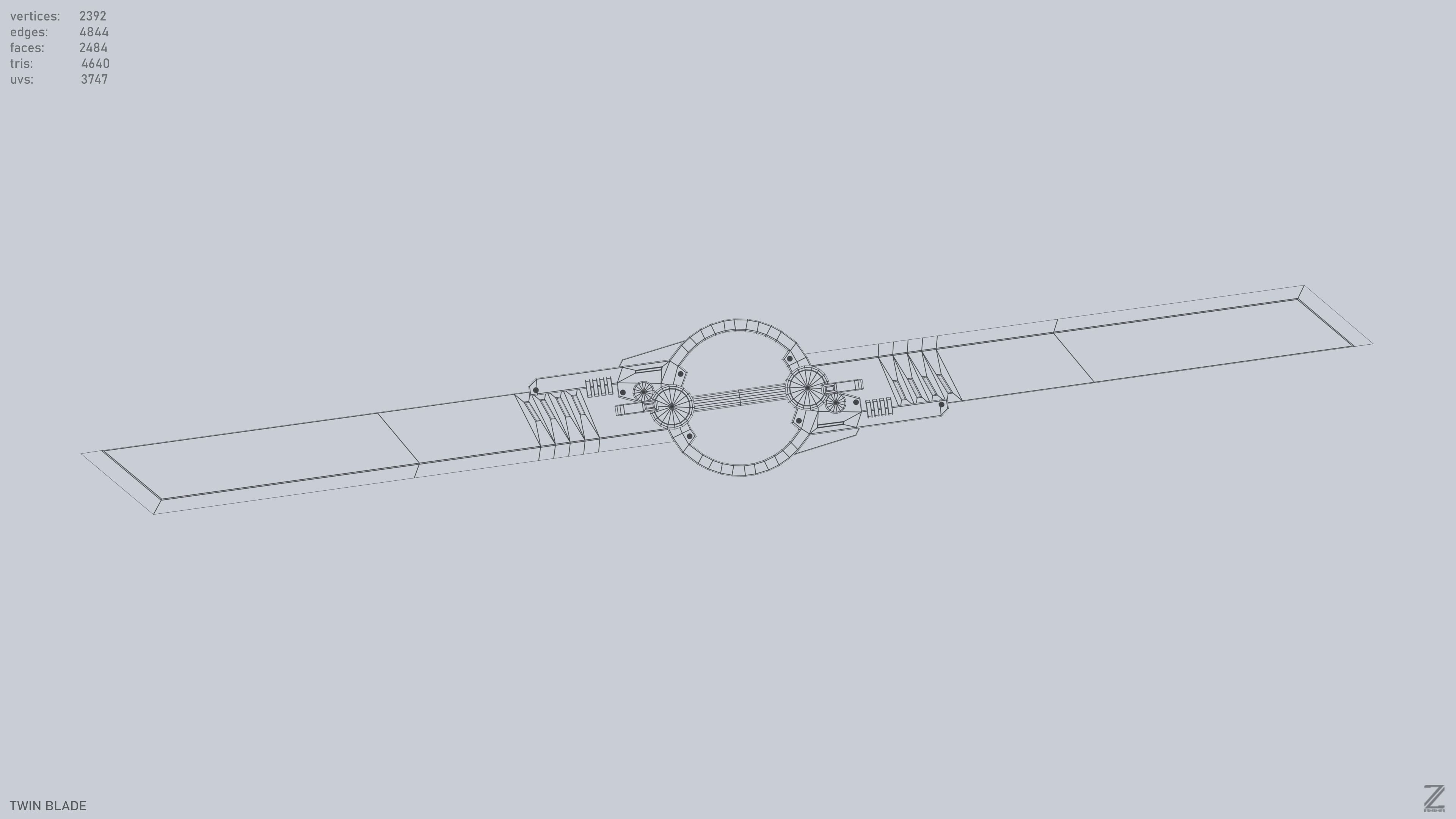 Twinblade Low-poly 3D model_9