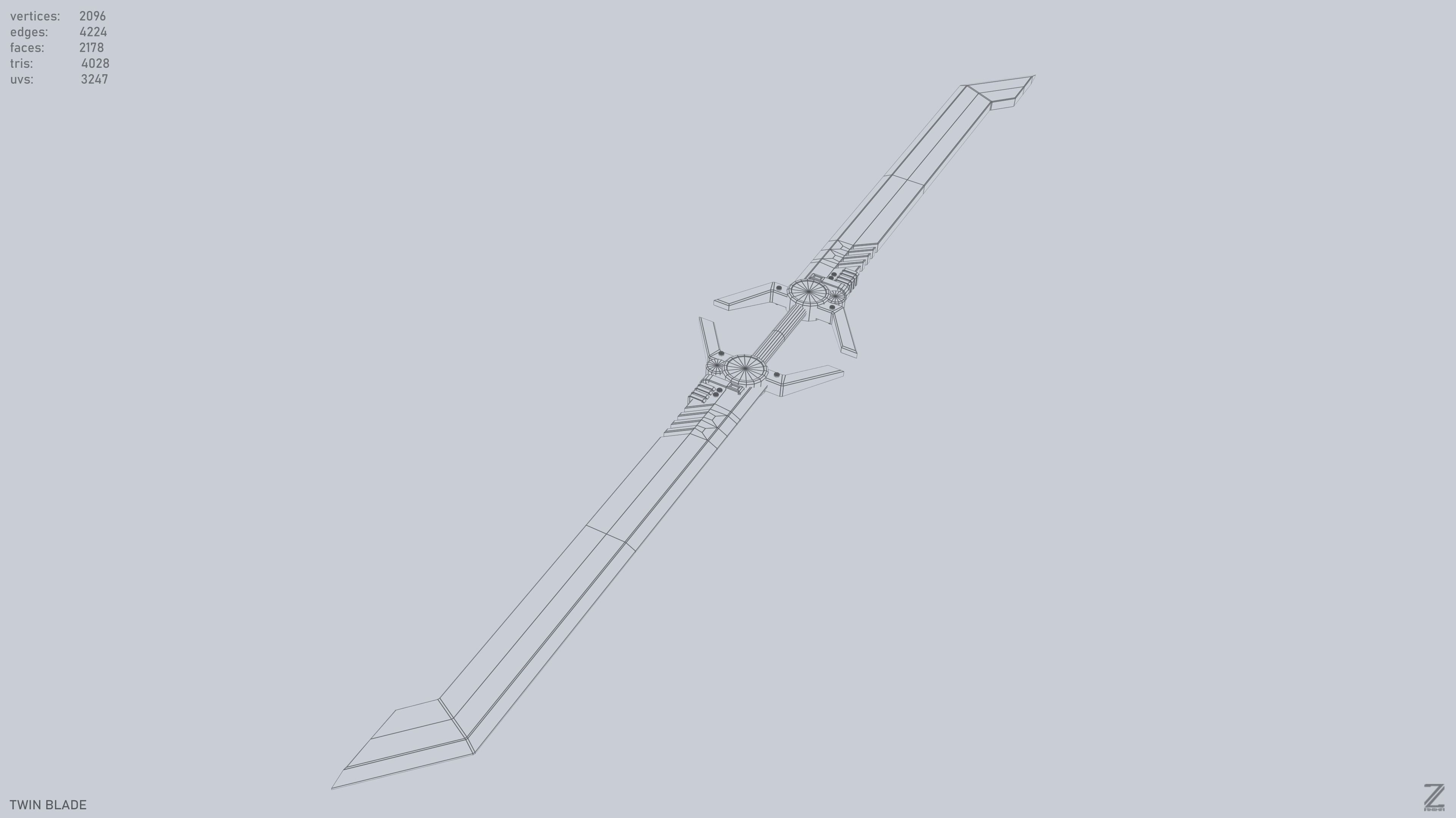 Twinblade Low-poly 3D model_13