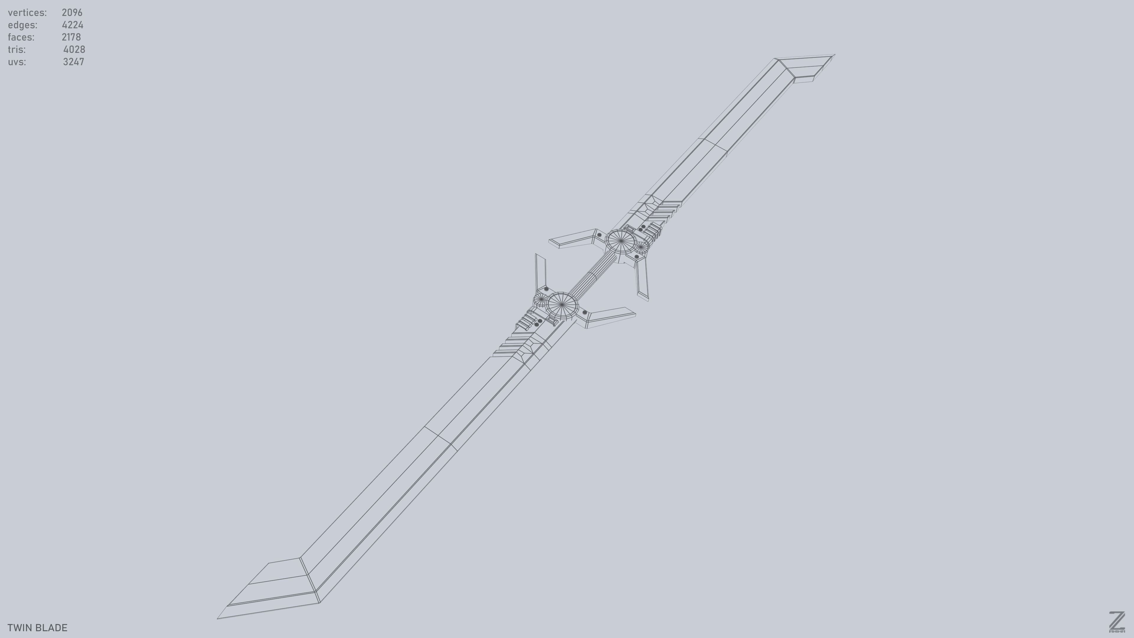 Twinblade Low-poly 3D model_9