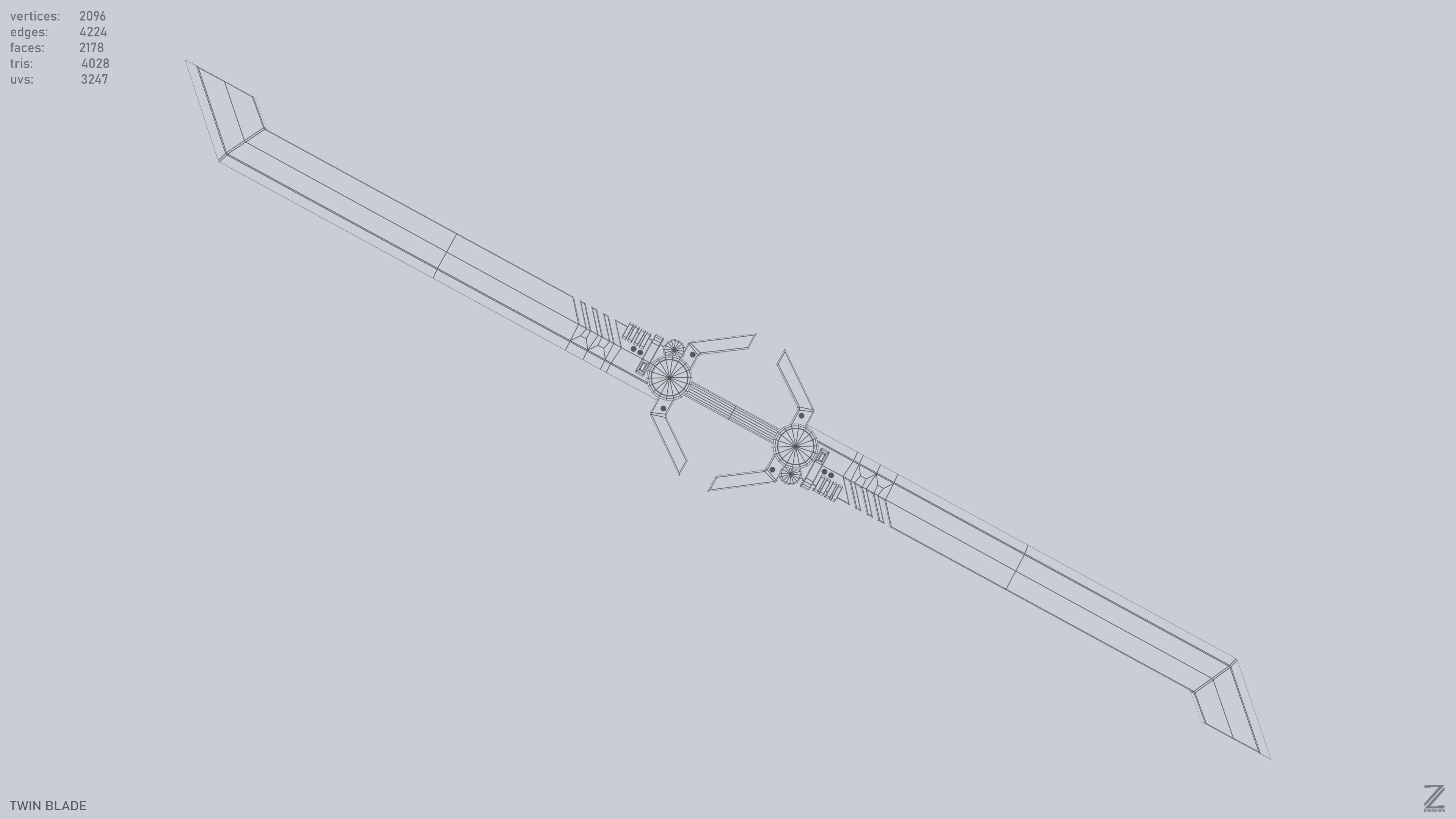 Twinblade Low-poly 3D model_8