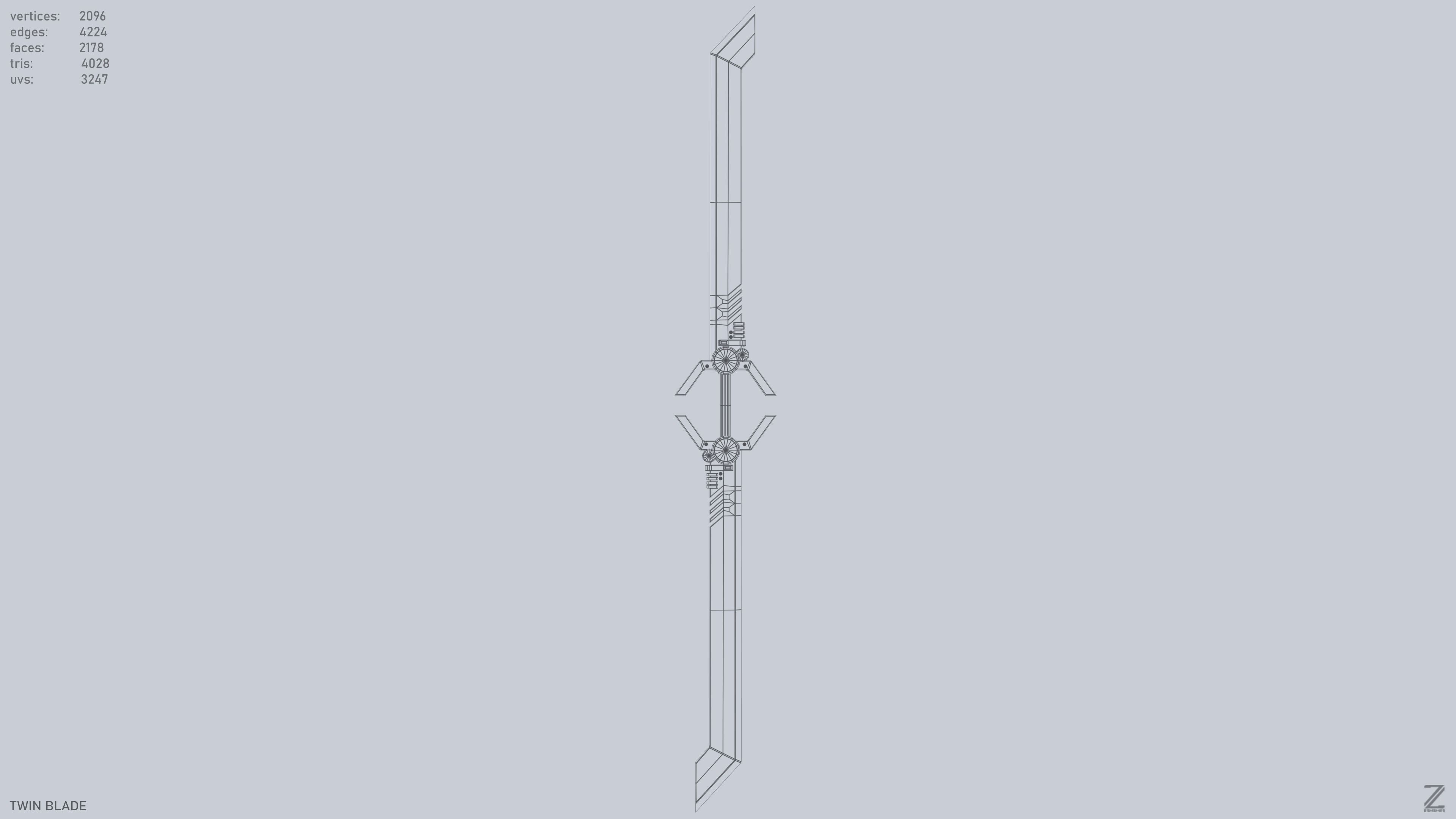 Twinblade Low-poly 3D model_2