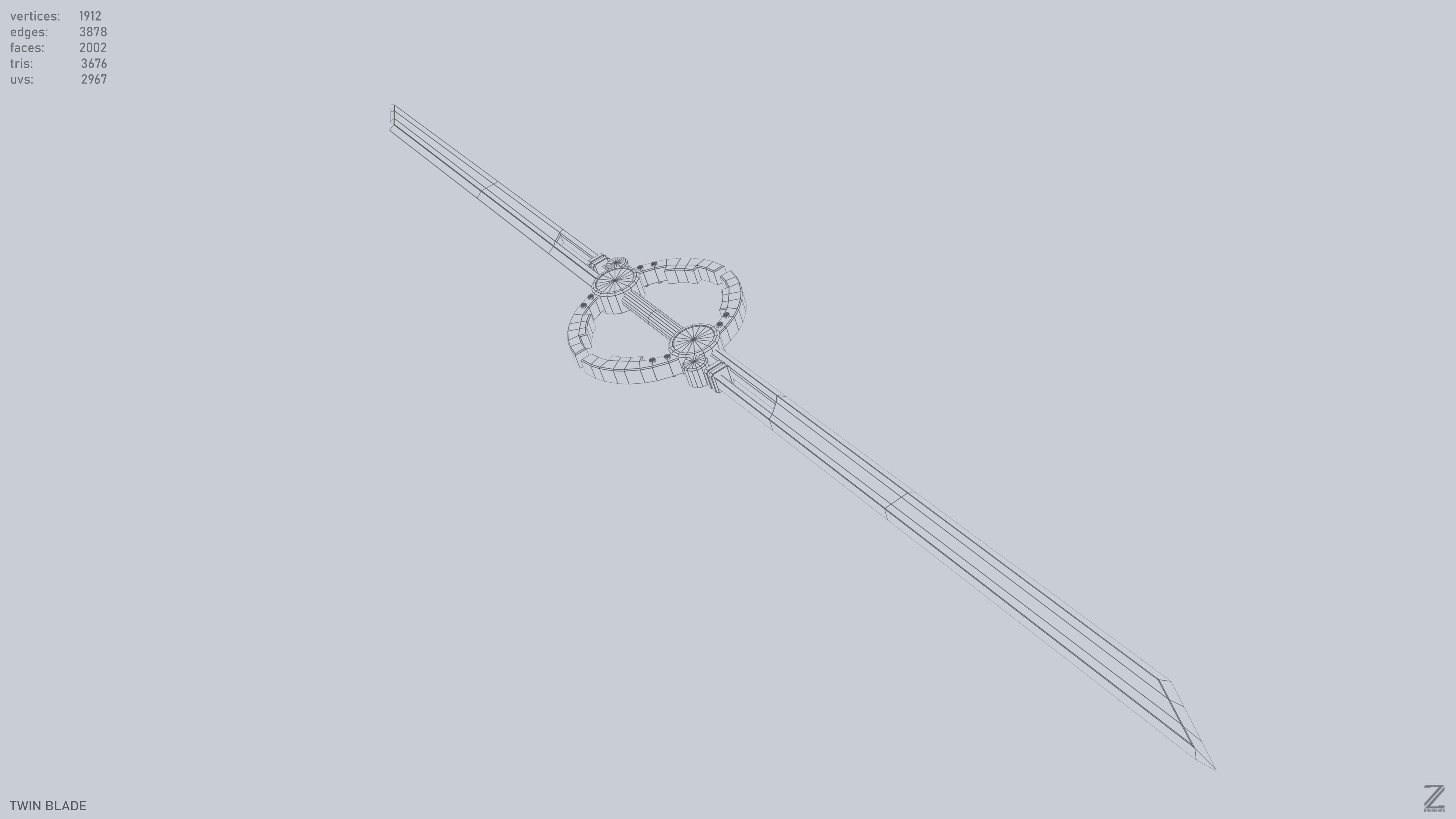 Twinblade Low-poly 3D model_14