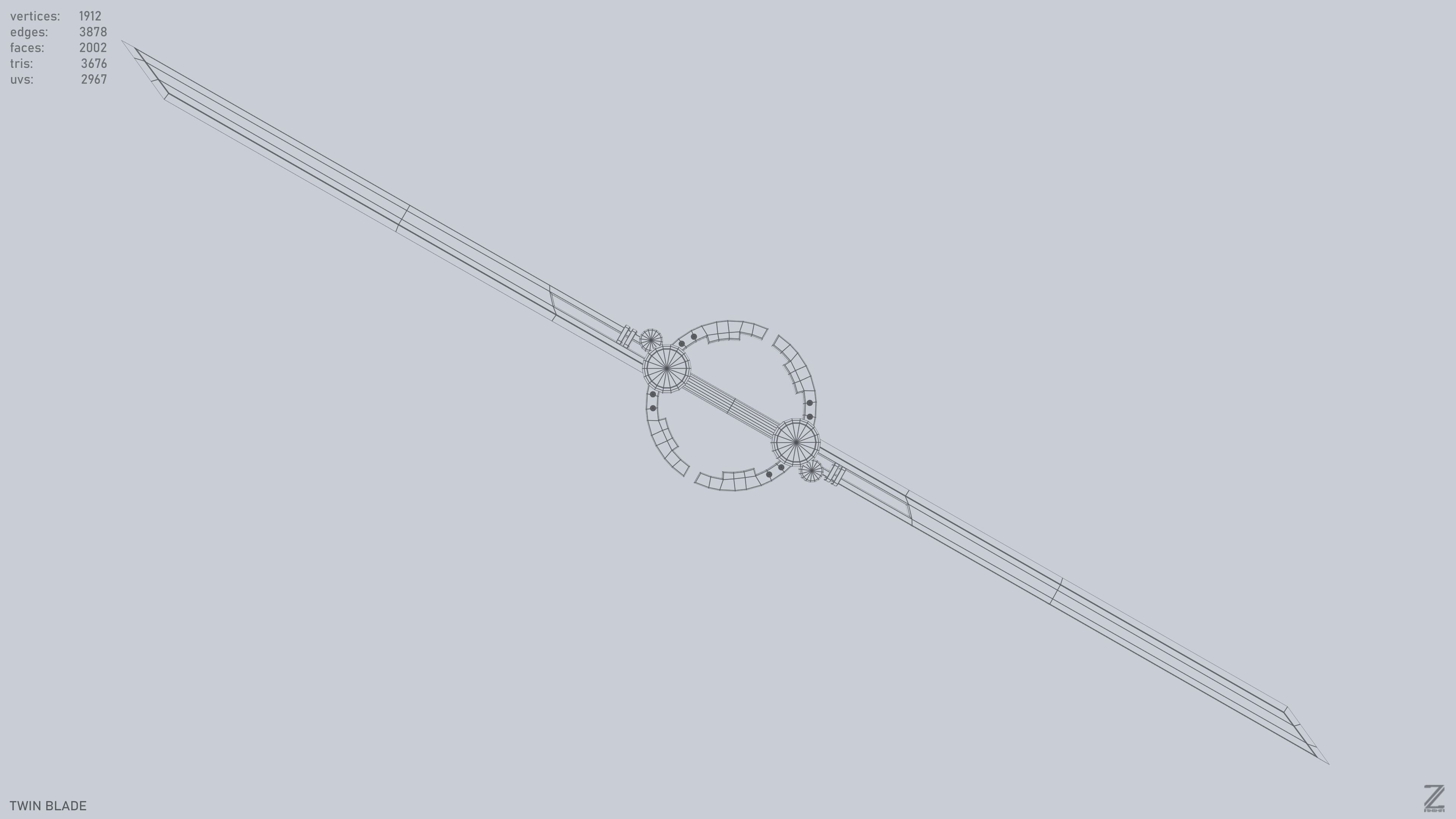 Twinblade Low-poly 3D model_9