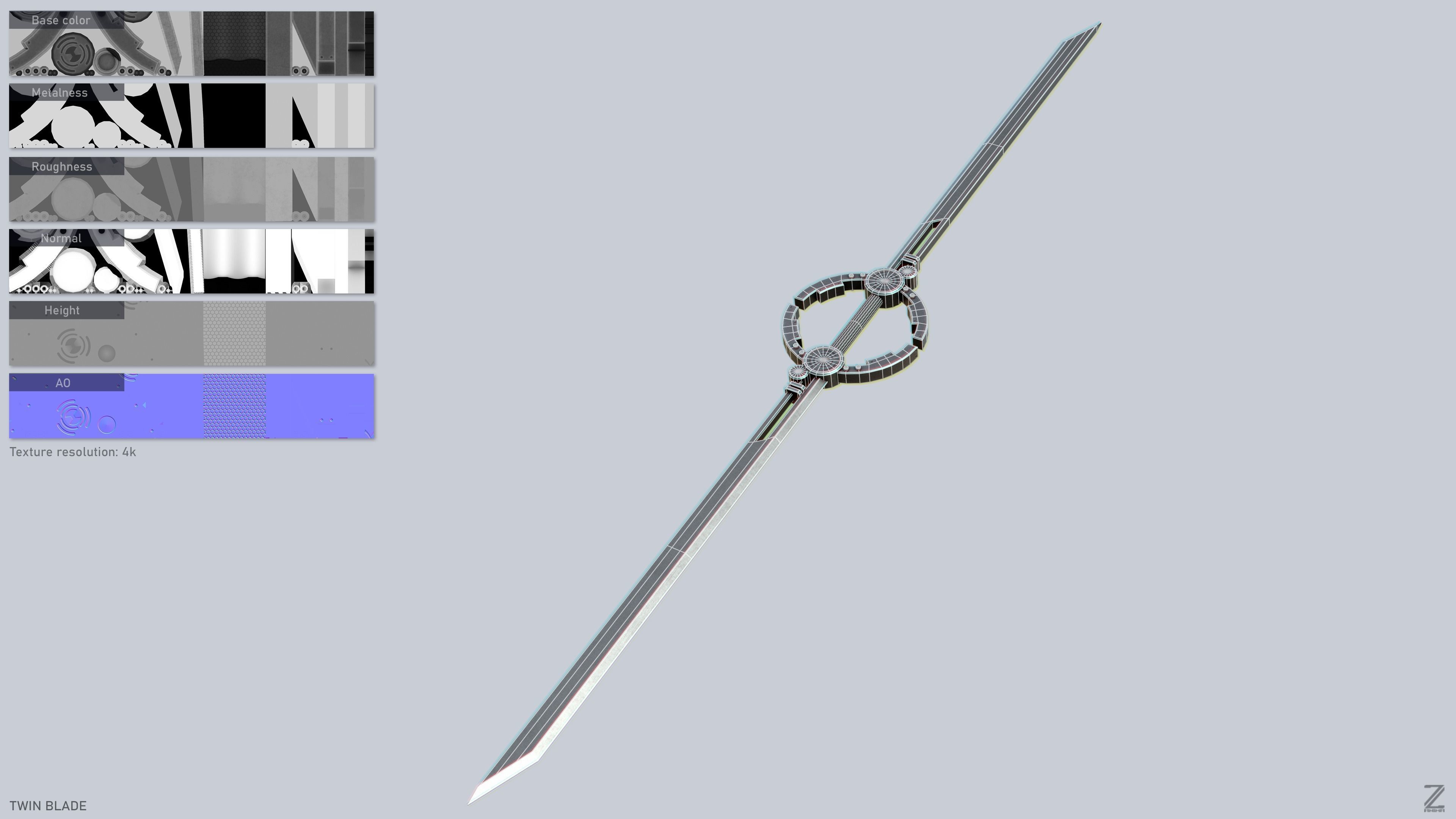 Twinblade Low-poly 3D model_2