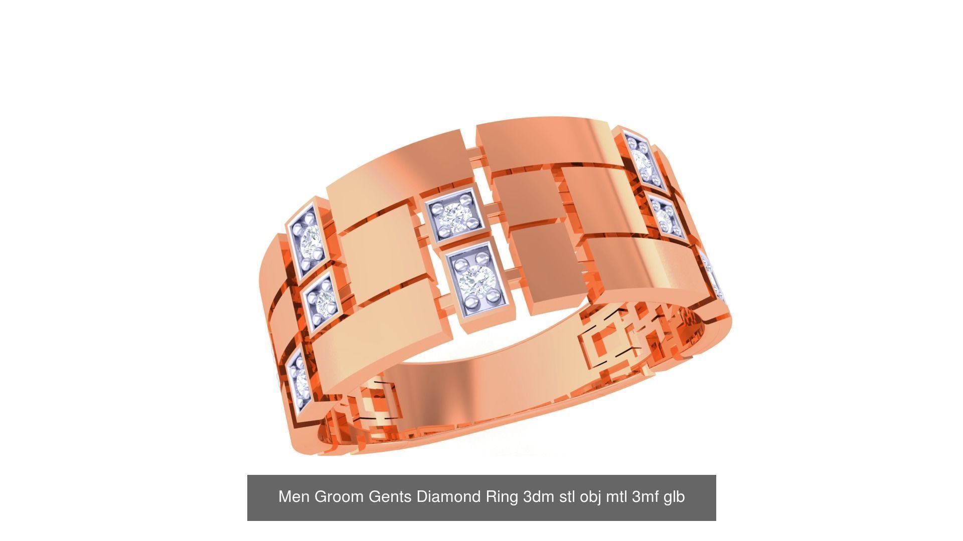 197 Men Groom Gents Diamond Ring 3dm stl obj mtl 3mf glb 3D Model Collection_109