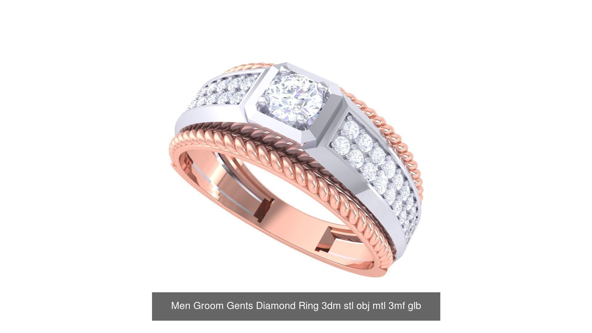 197 Men Groom Gents Diamond Ring 3dm stl obj mtl 3mf glb 3D Model Collection_50