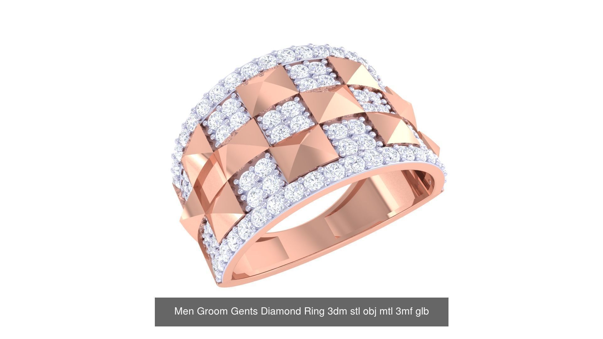 197 Men Groom Gents Diamond Ring 3dm stl obj mtl 3mf glb 3D Model Collection_193