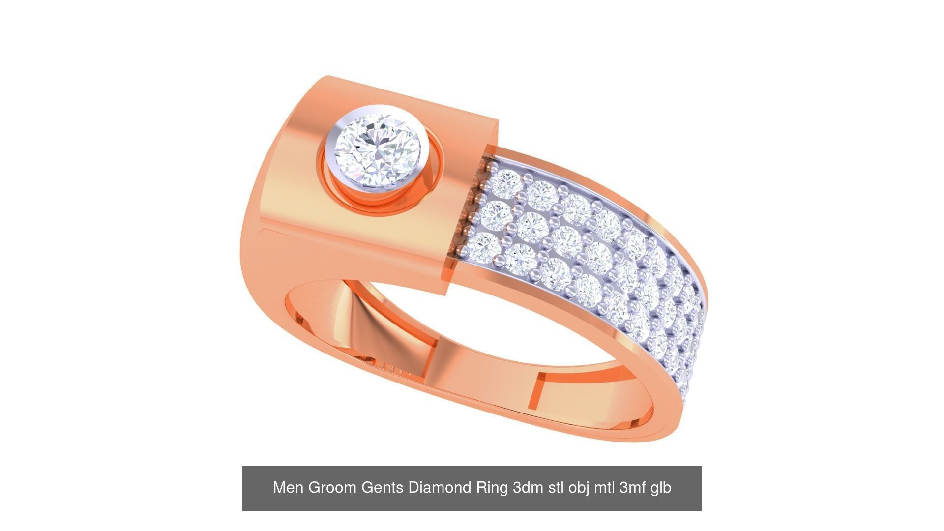 197 Men Groom Gents Diamond Ring 3dm stl obj mtl 3mf glb 3D Model Collection_95