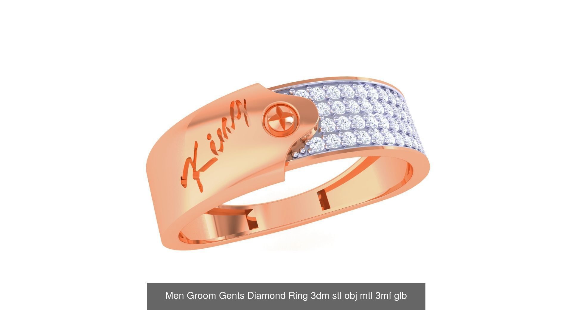 197 Men Groom Gents Diamond Ring 3dm stl obj mtl 3mf glb 3D Model Collection_75