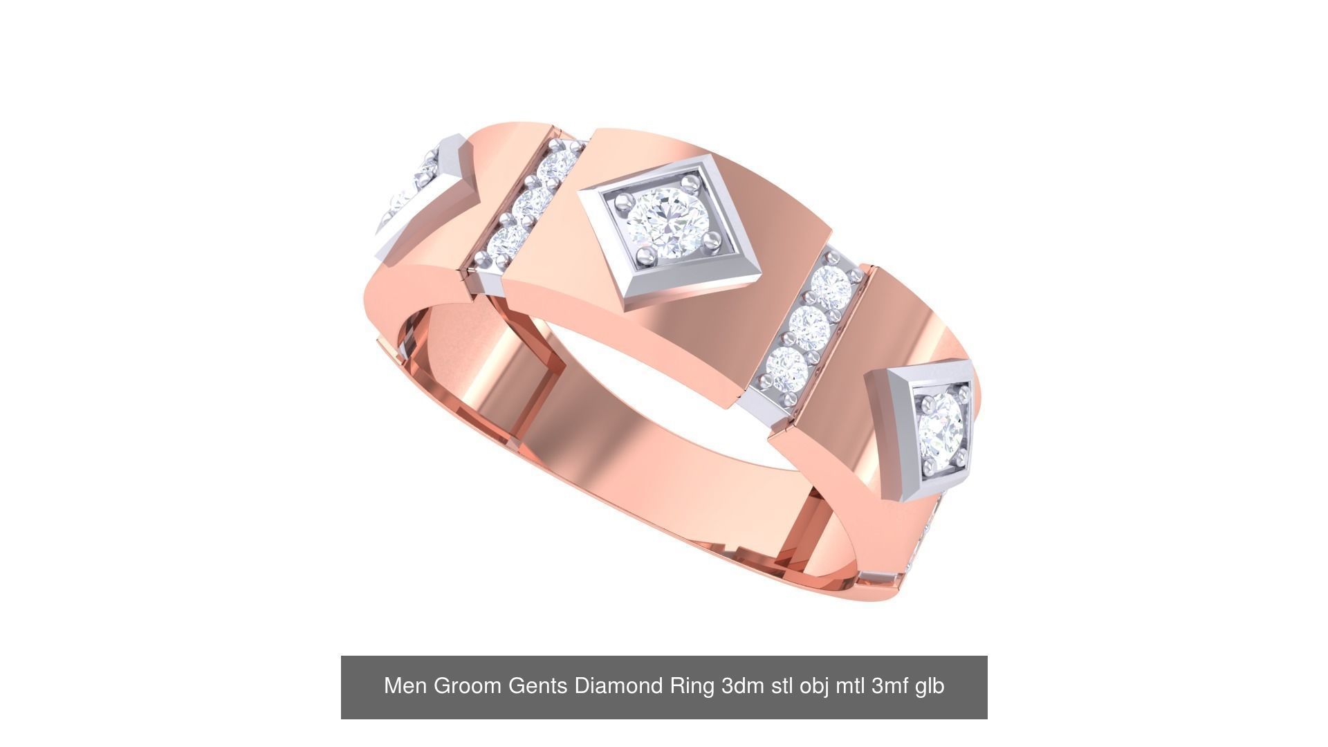 197 Men Groom Gents Diamond Ring 3dm stl obj mtl 3mf glb 3D Model Collection_16