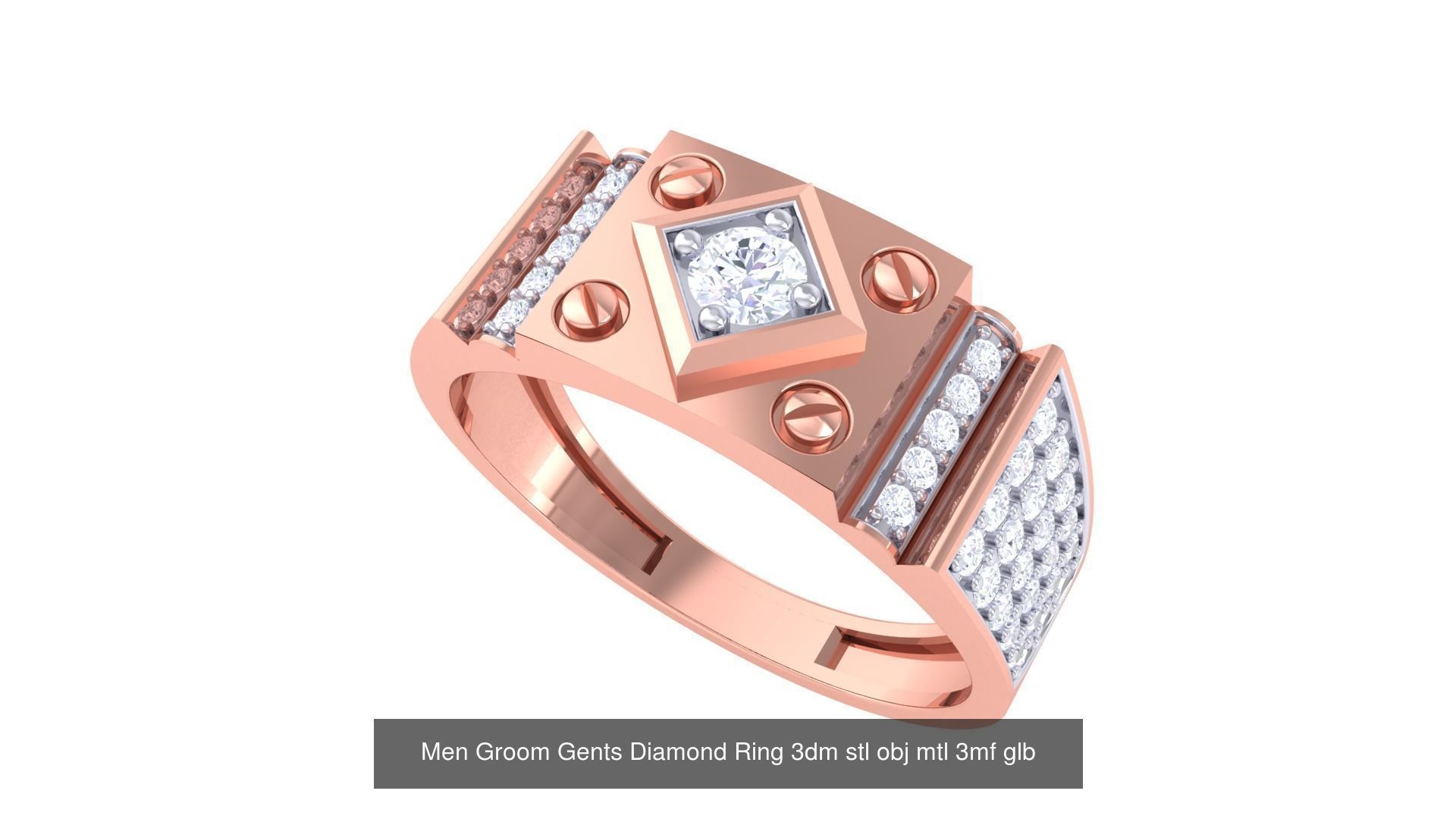 197 Men Groom Gents Diamond Ring 3dm stl obj mtl 3mf glb 3D Model Collection_43