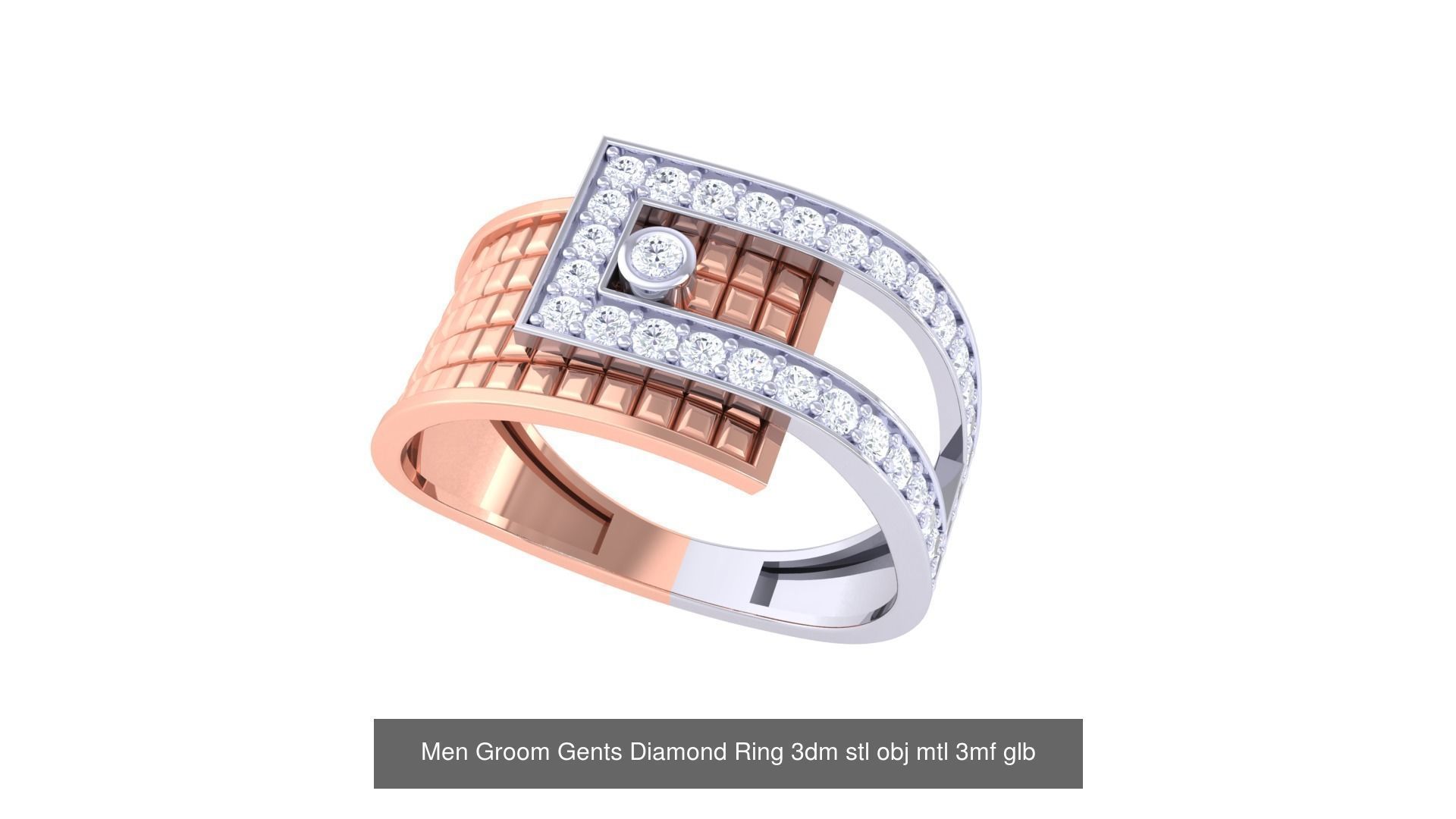 197 Men Groom Gents Diamond Ring 3dm stl obj mtl 3mf glb 3D Model Collection_165