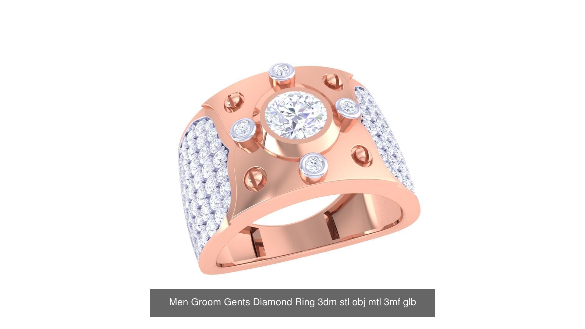 197 Men Groom Gents Diamond Ring 3dm stl obj mtl 3mf glb 3D Model Collection_175