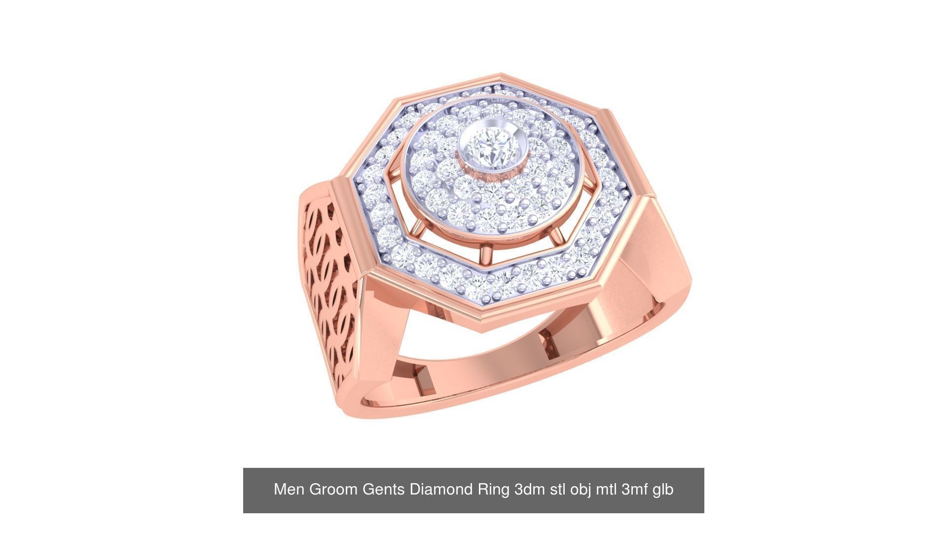197 Men Groom Gents Diamond Ring 3dm stl obj mtl 3mf glb 3D Model Collection_141