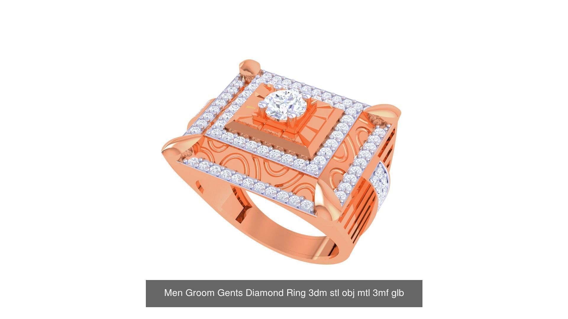 197 Men Groom Gents Diamond Ring 3dm stl obj mtl 3mf glb 3D Model Collection_59