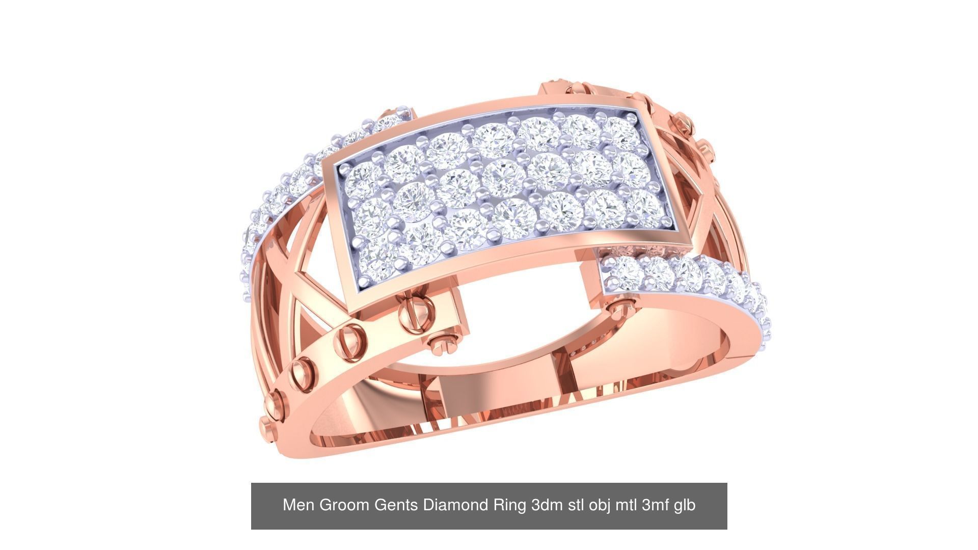 197 Men Groom Gents Diamond Ring 3dm stl obj mtl 3mf glb 3D Model Collection_177