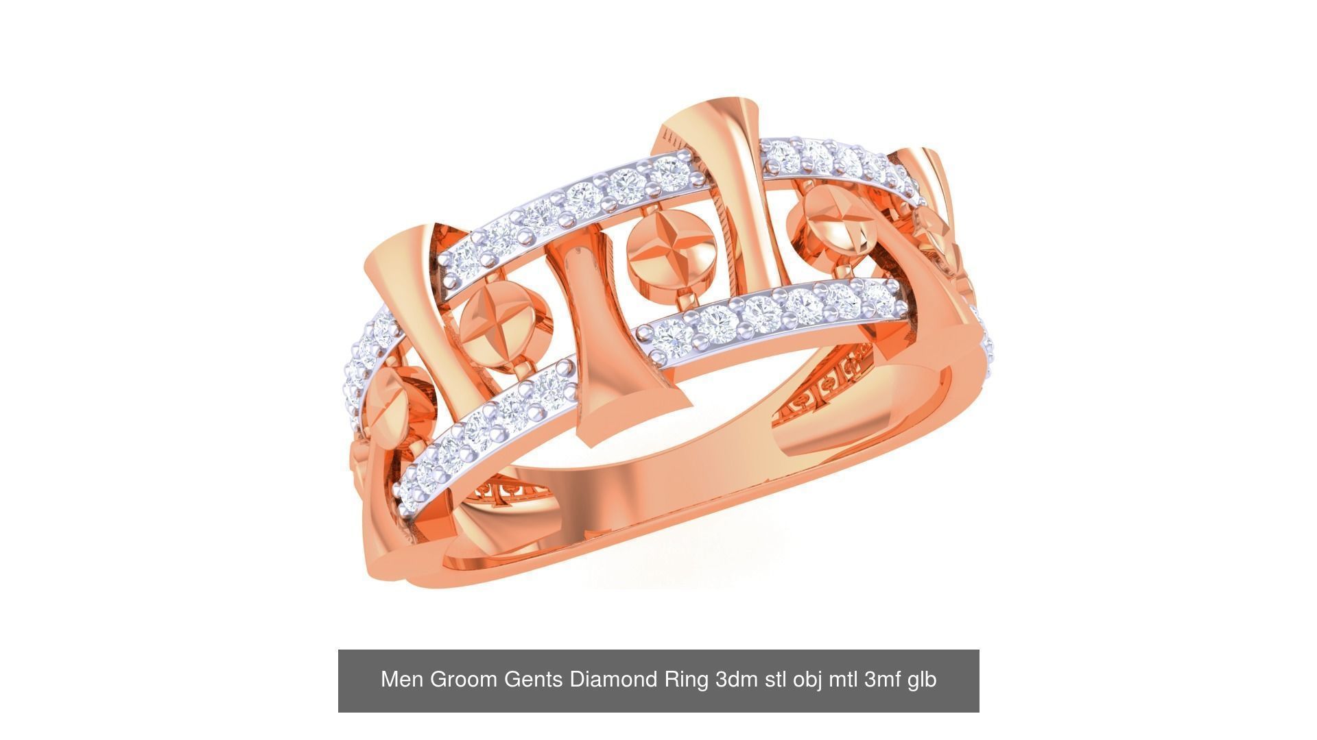 197 Men Groom Gents Diamond Ring 3dm stl obj mtl 3mf glb 3D Model Collection_66