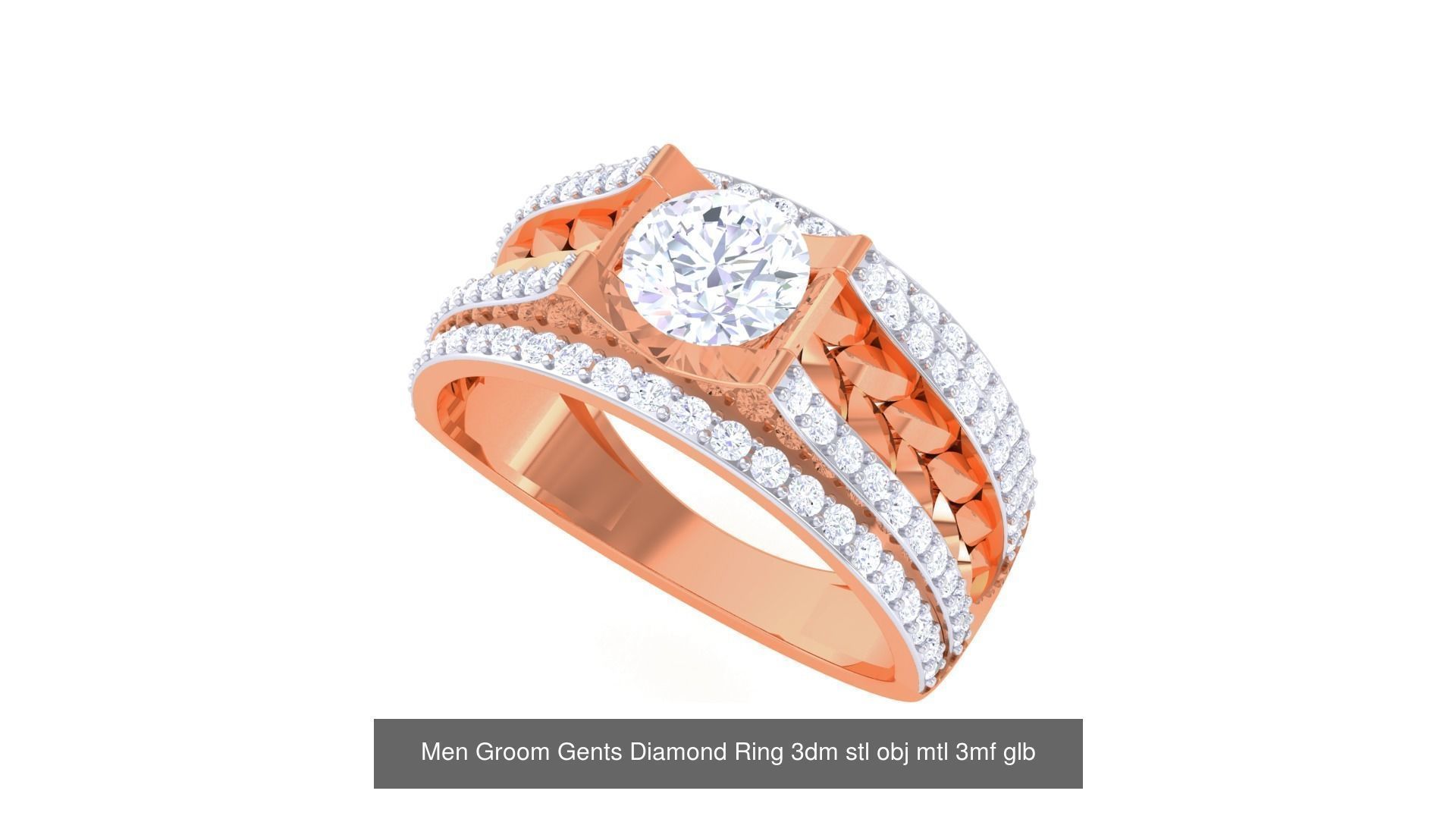 197 Men Groom Gents Diamond Ring 3dm stl obj mtl 3mf glb 3D Model Collection_20