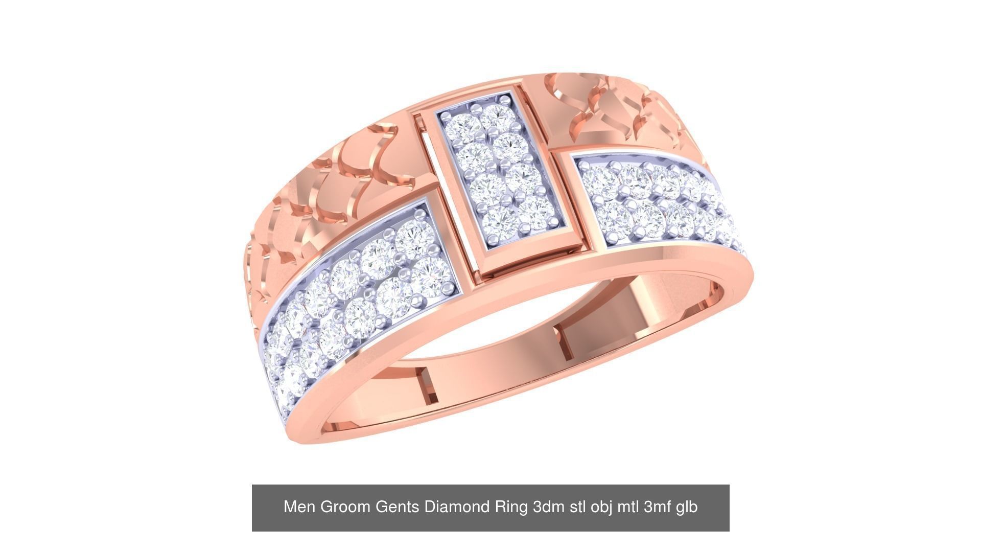 197 Men Groom Gents Diamond Ring 3dm stl obj mtl 3mf glb 3D Model Collection_183