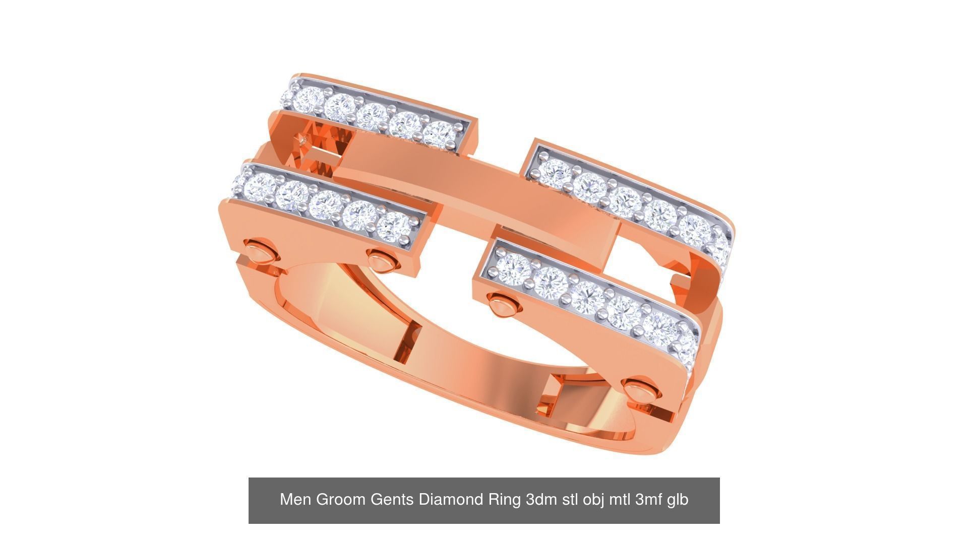 197 Men Groom Gents Diamond Ring 3dm stl obj mtl 3mf glb 3D Model Collection_196