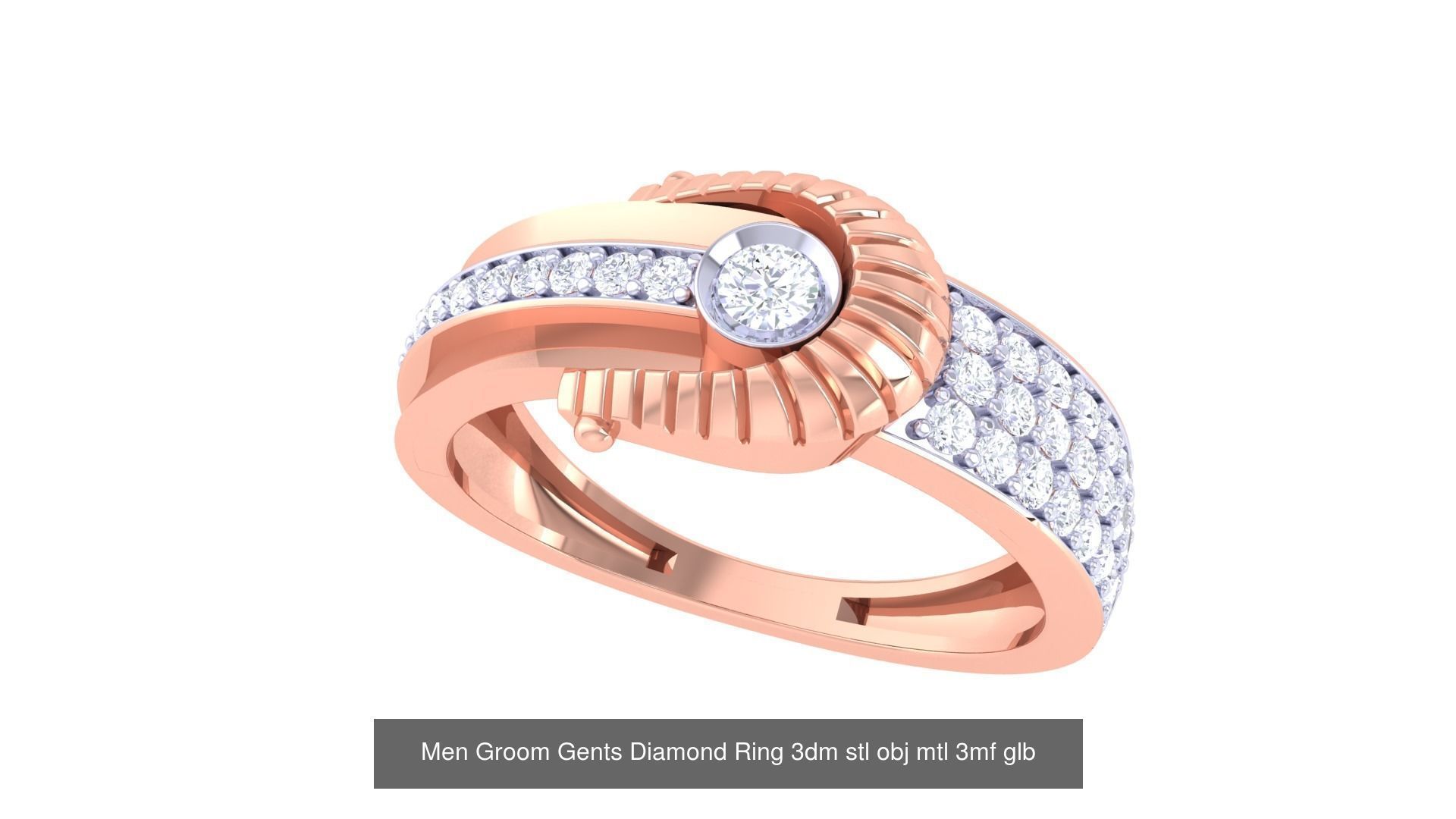 197 Men Groom Gents Diamond Ring 3dm stl obj mtl 3mf glb 3D Model Collection_160