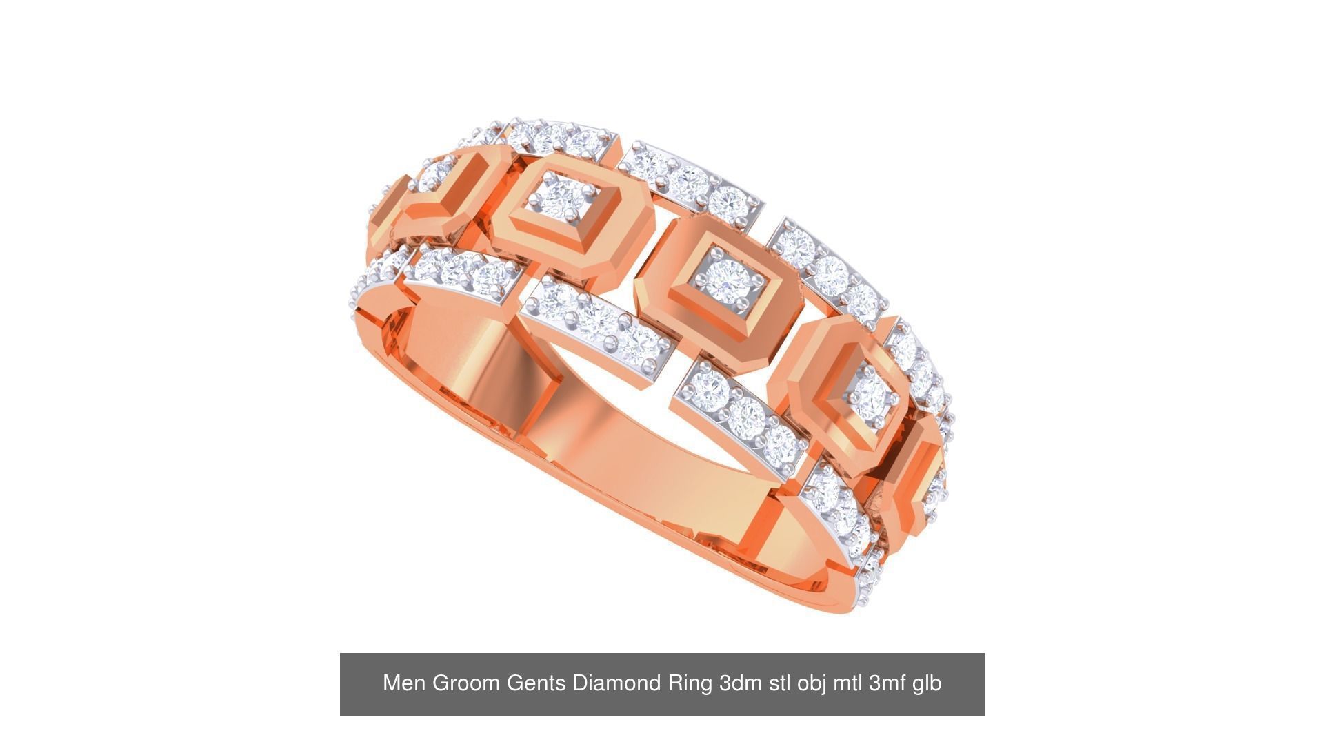 197 Men Groom Gents Diamond Ring 3dm stl obj mtl 3mf glb 3D Model Collection_195