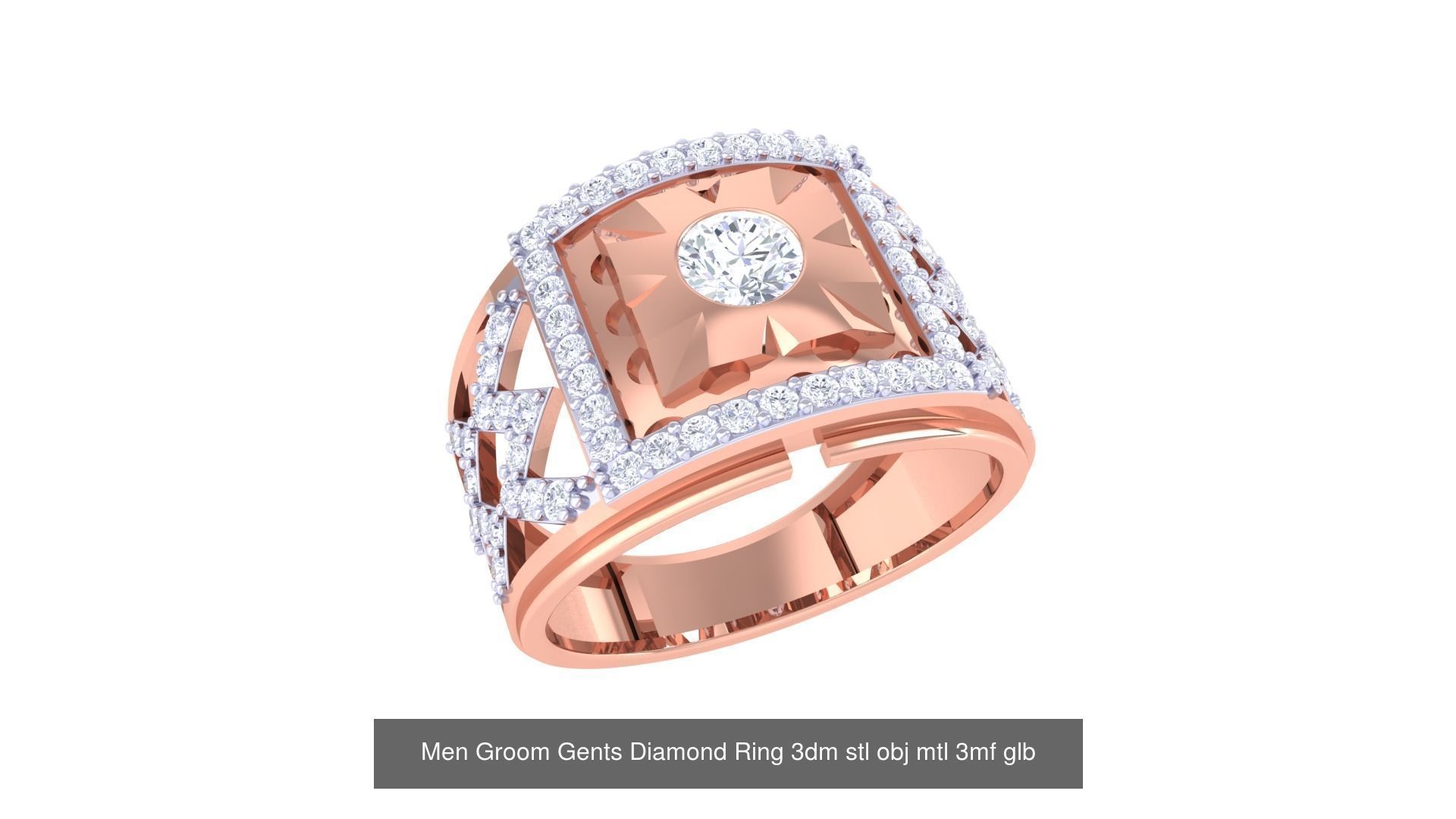 197 Men Groom Gents Diamond Ring 3dm stl obj mtl 3mf glb 3D Model Collection_118