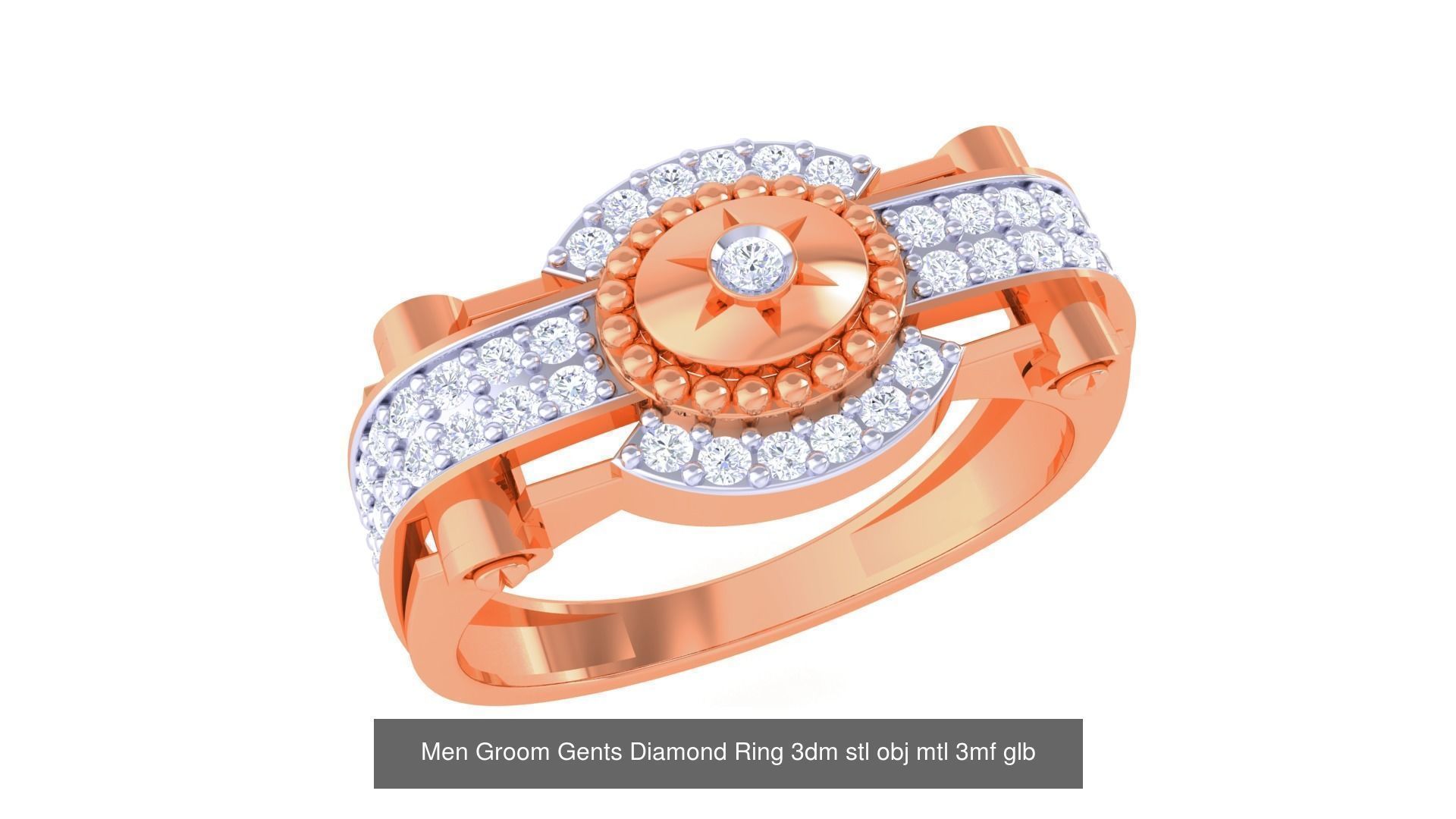 197 Men Groom Gents Diamond Ring 3dm stl obj mtl 3mf glb 3D Model Collection_62