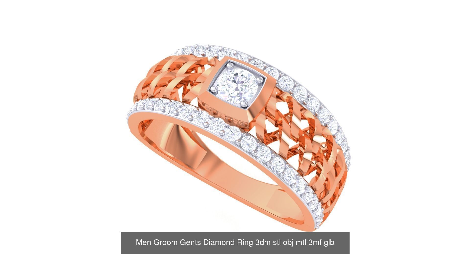 197 Men Groom Gents Diamond Ring 3dm stl obj mtl 3mf glb 3D Model Collection_35