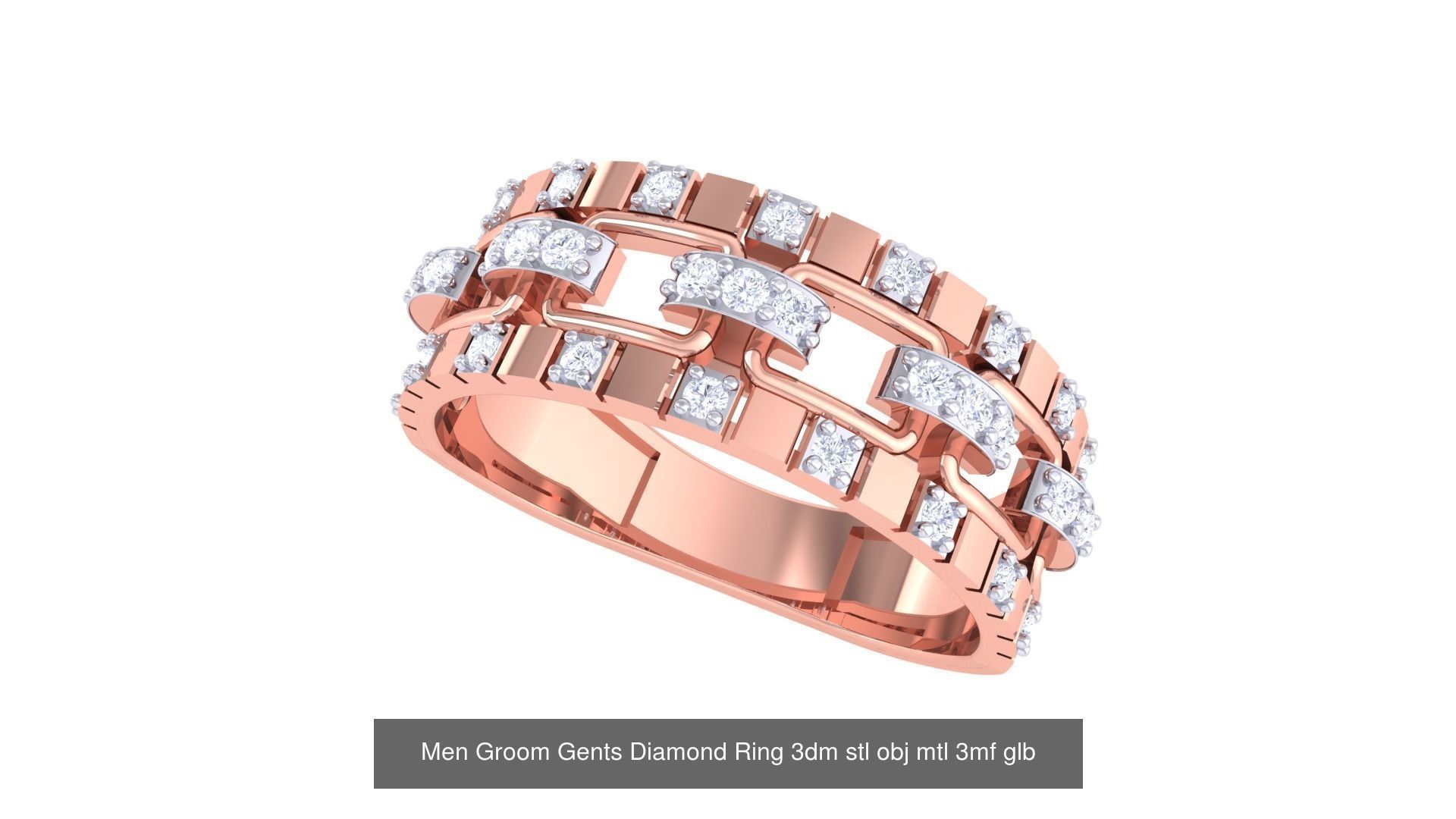 197 Men Groom Gents Diamond Ring 3dm stl obj mtl 3mf glb 3D Model Collection_199