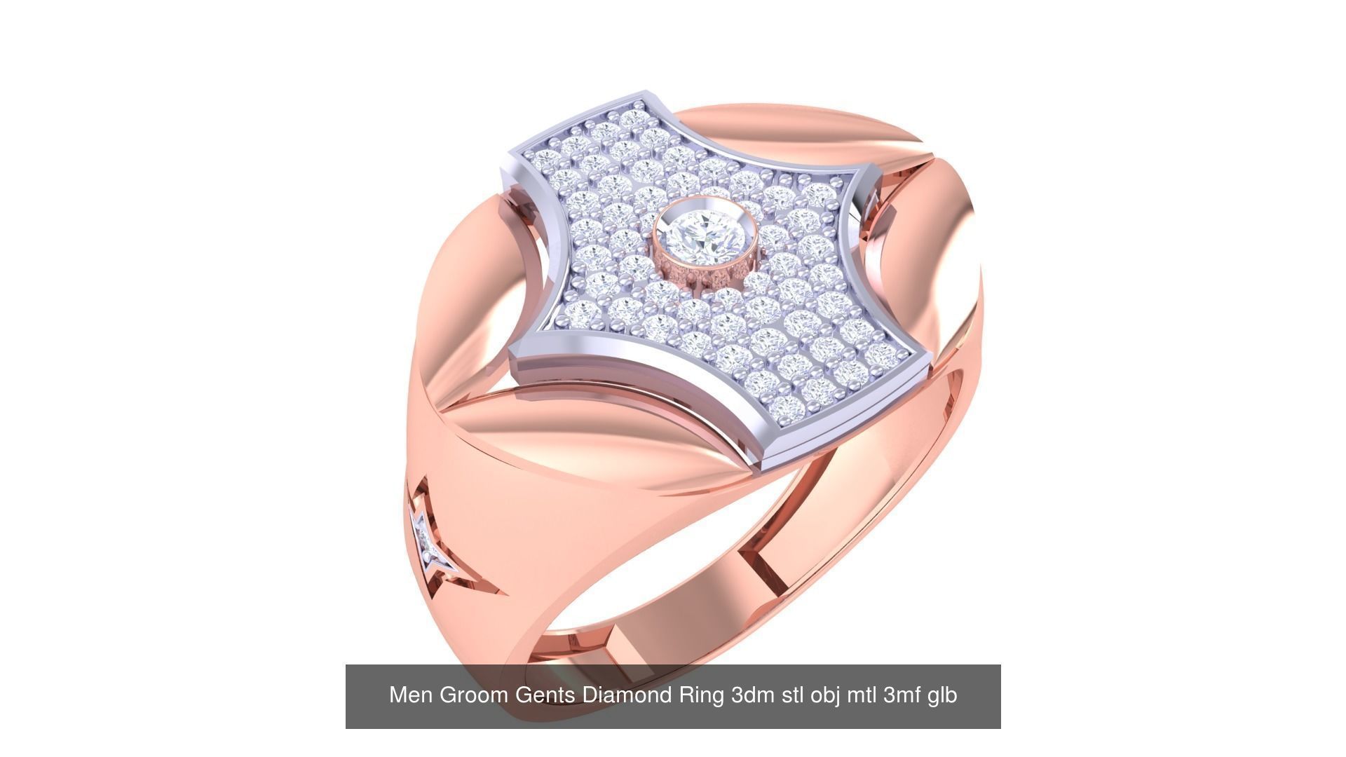 197 Men Groom Gents Diamond Ring 3dm stl obj mtl 3mf glb 3D Model Collection_74