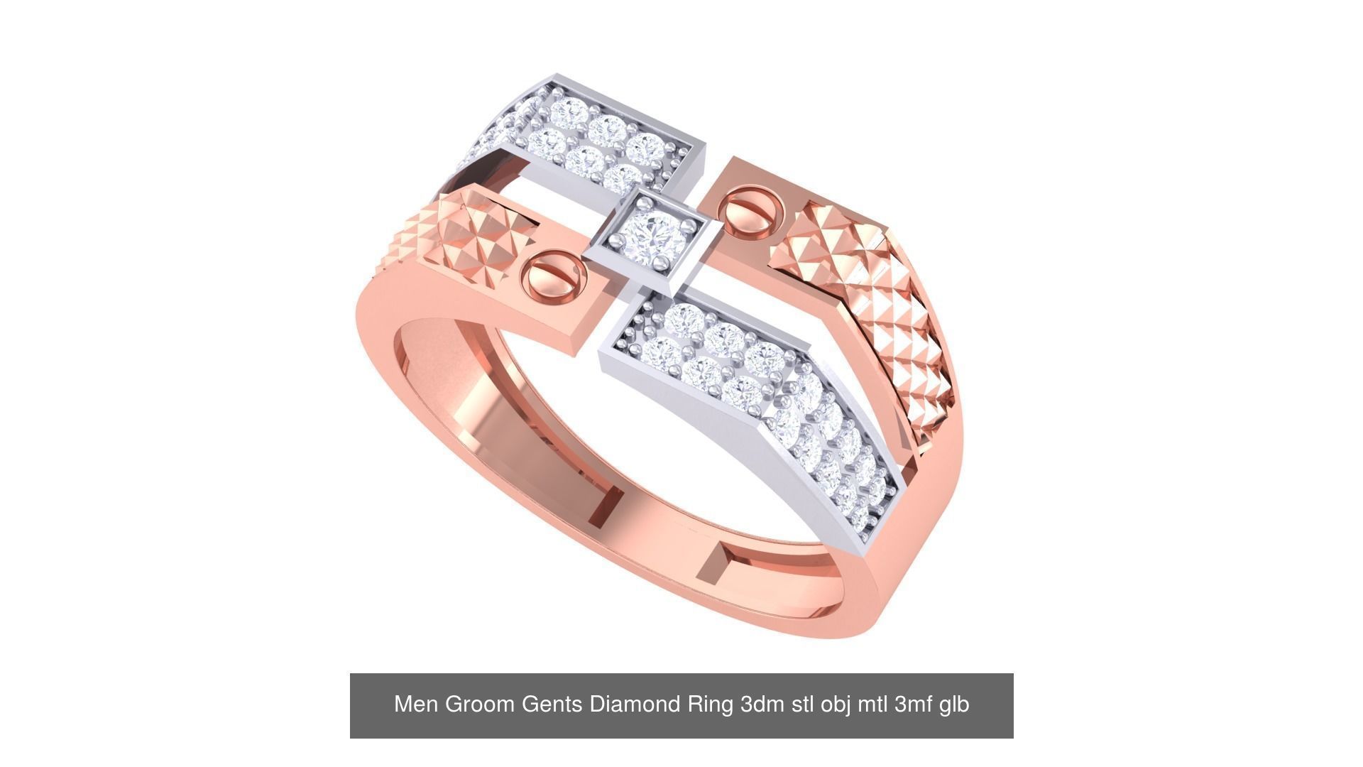 197 Men Groom Gents Diamond Ring 3dm stl obj mtl 3mf glb 3D Model Collection_18