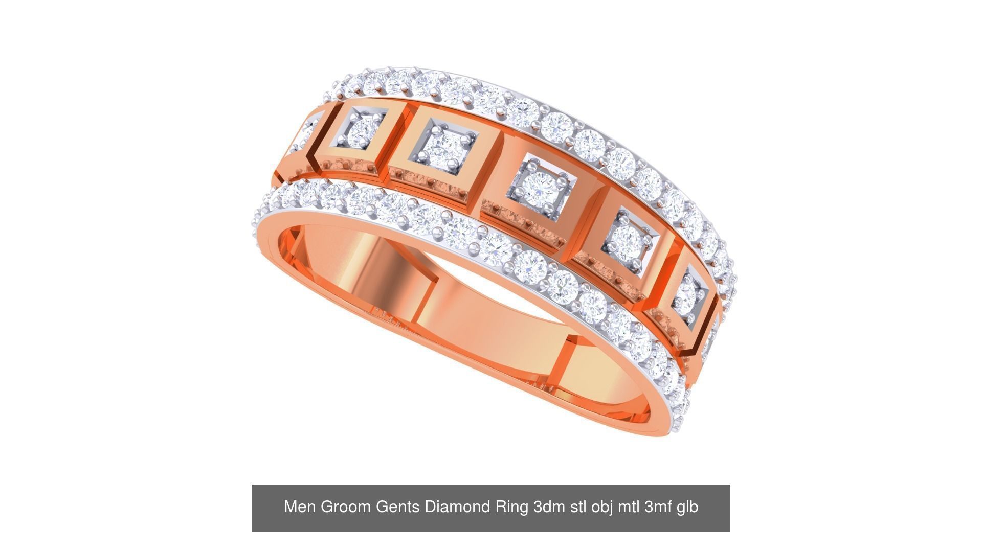 197 Men Groom Gents Diamond Ring 3dm stl obj mtl 3mf glb 3D Model Collection_197