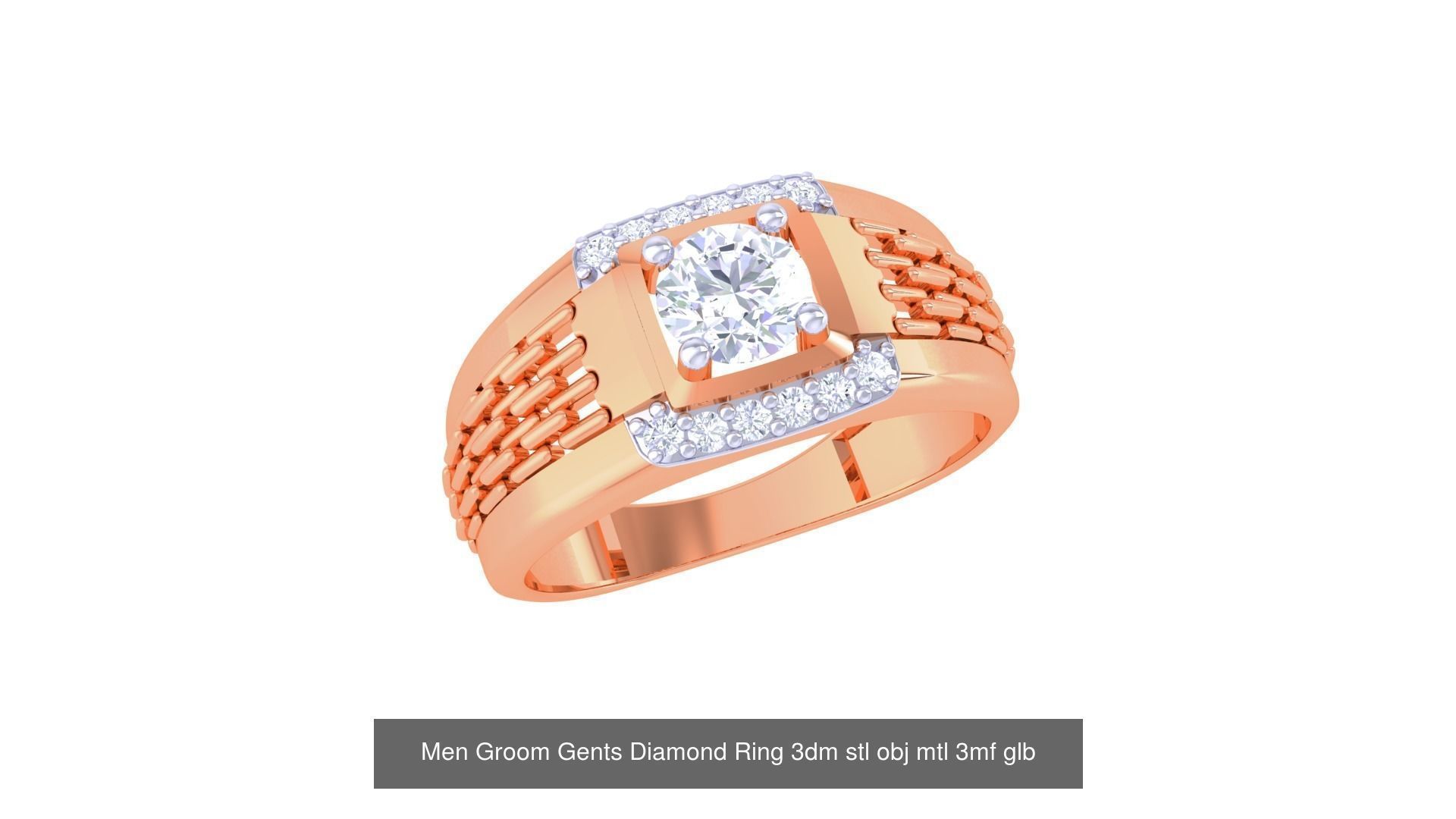 197 Men Groom Gents Diamond Ring 3dm stl obj mtl 3mf glb 3D Model Collection_91