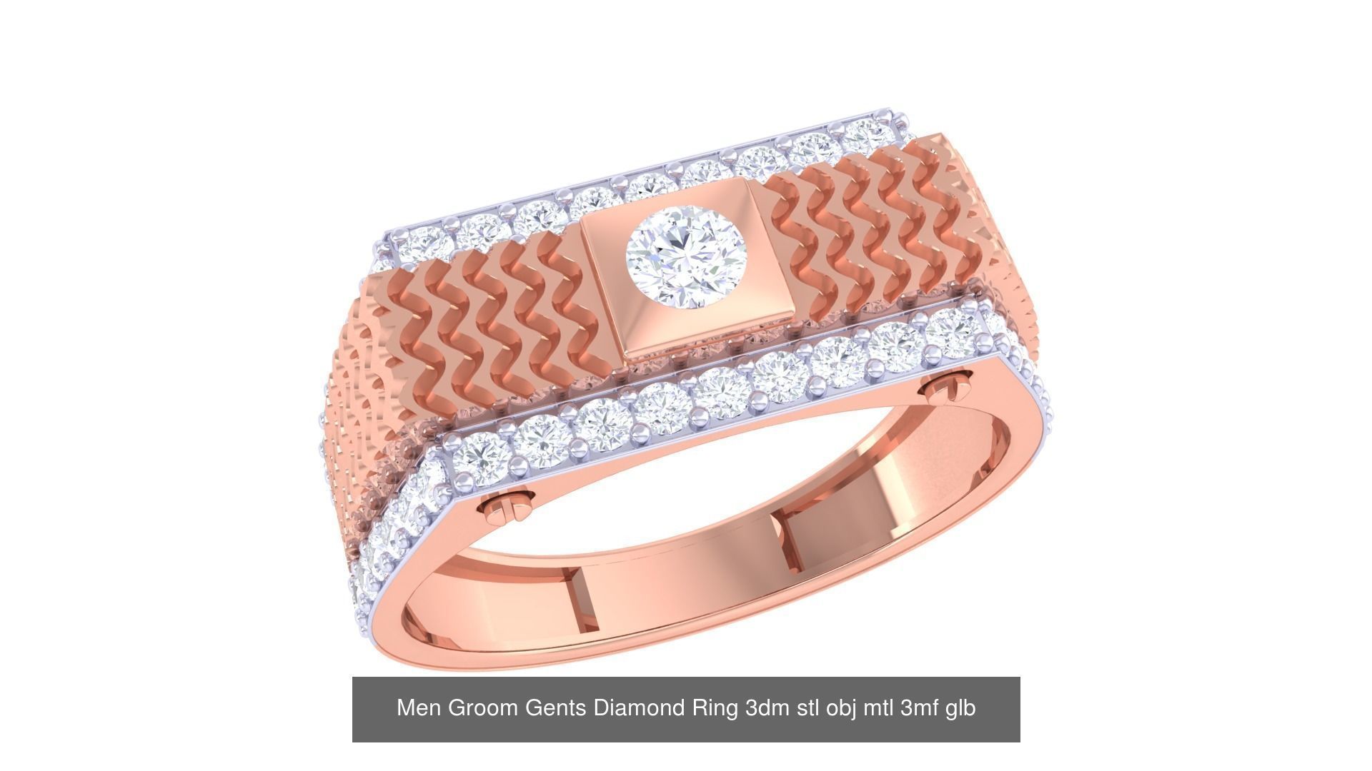 197 Men Groom Gents Diamond Ring 3dm stl obj mtl 3mf glb 3D Model Collection_187