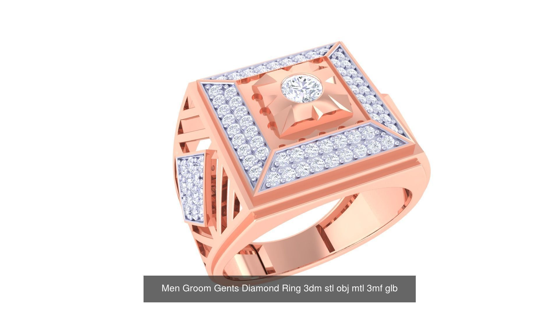 197 Men Groom Gents Diamond Ring 3dm stl obj mtl 3mf glb 3D Model Collection_119