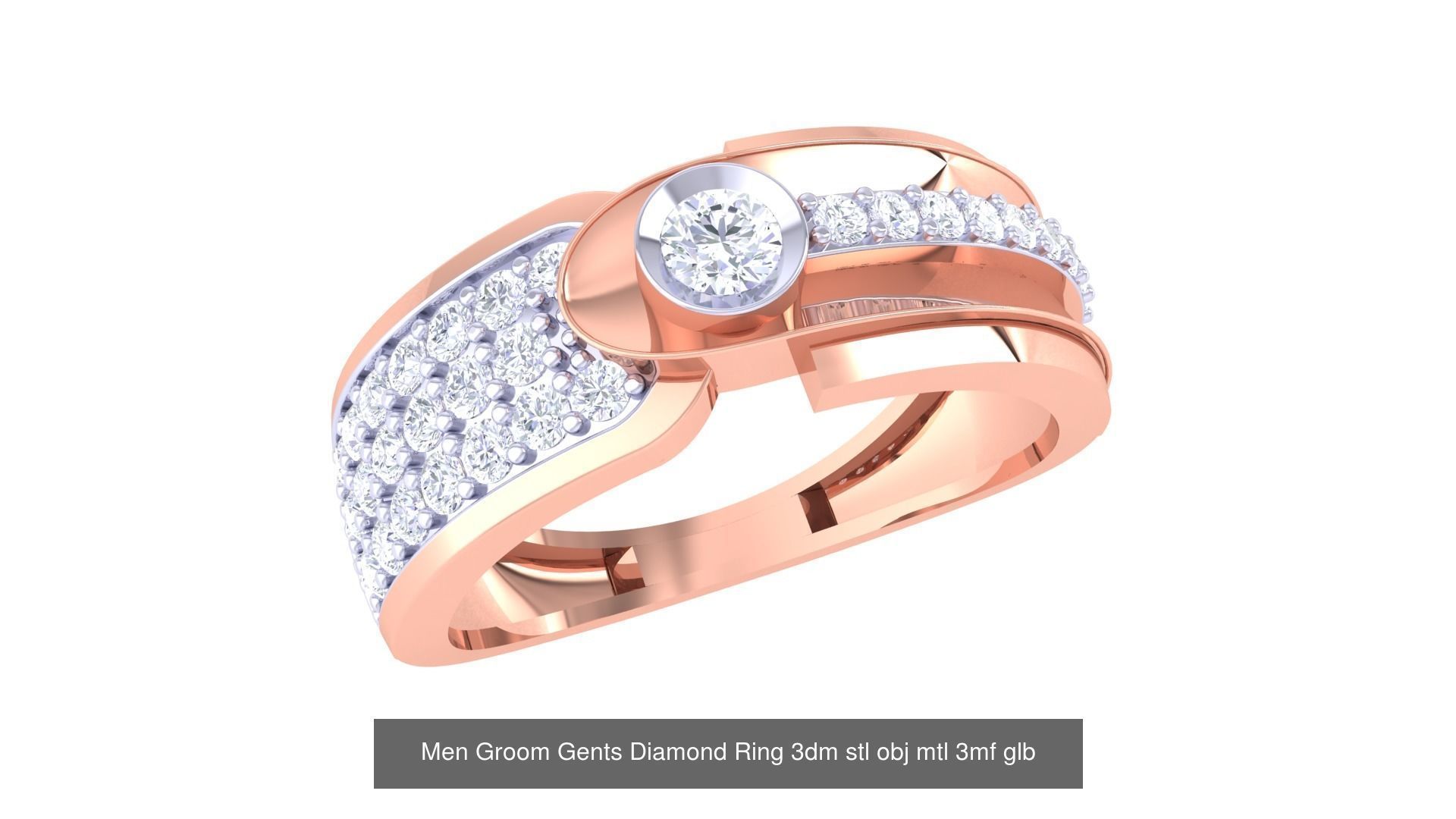 197 Men Groom Gents Diamond Ring 3dm stl obj mtl 3mf glb 3D Model Collection_168