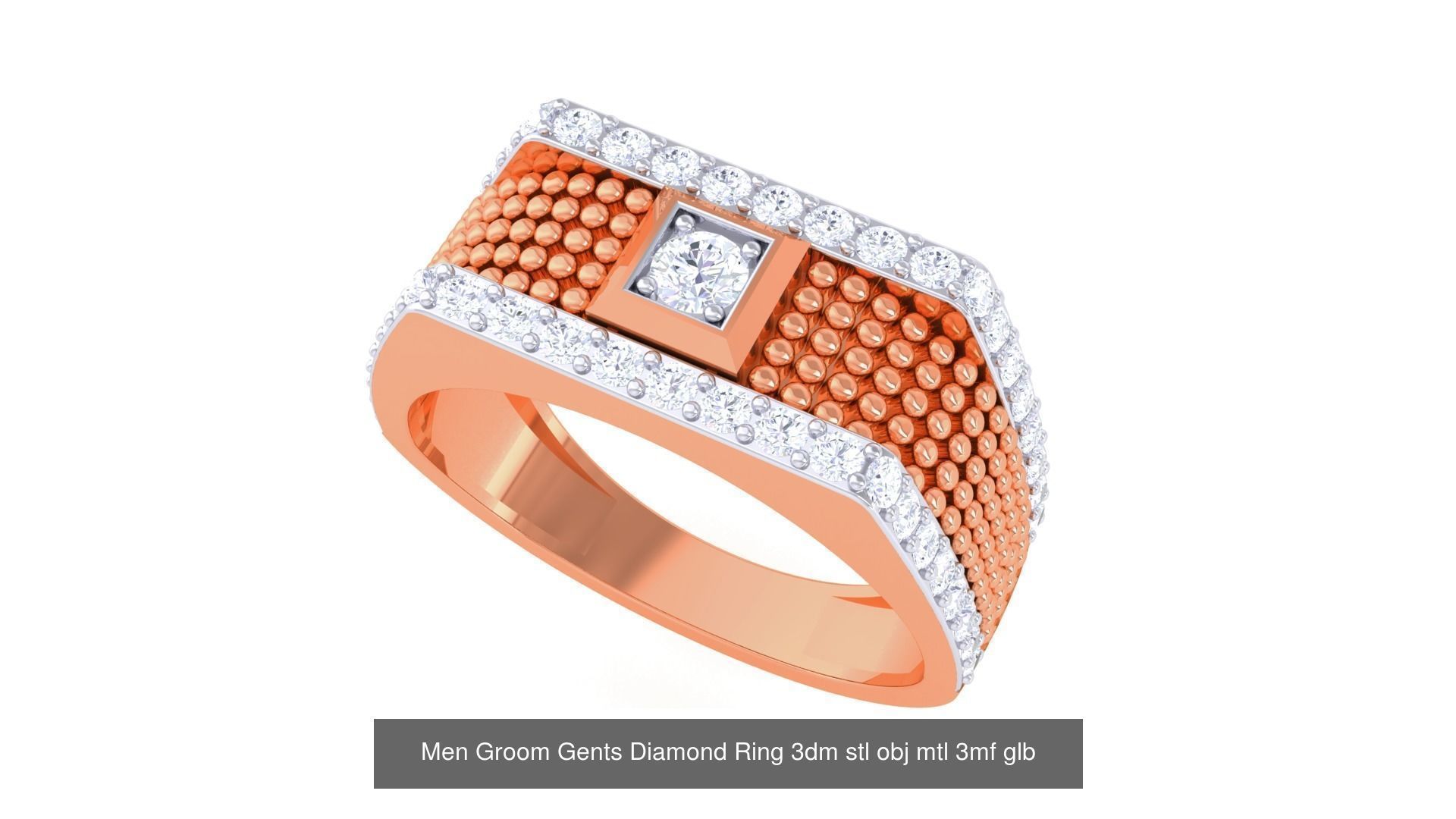 197 Men Groom Gents Diamond Ring 3dm stl obj mtl 3mf glb 3D Model Collection_45