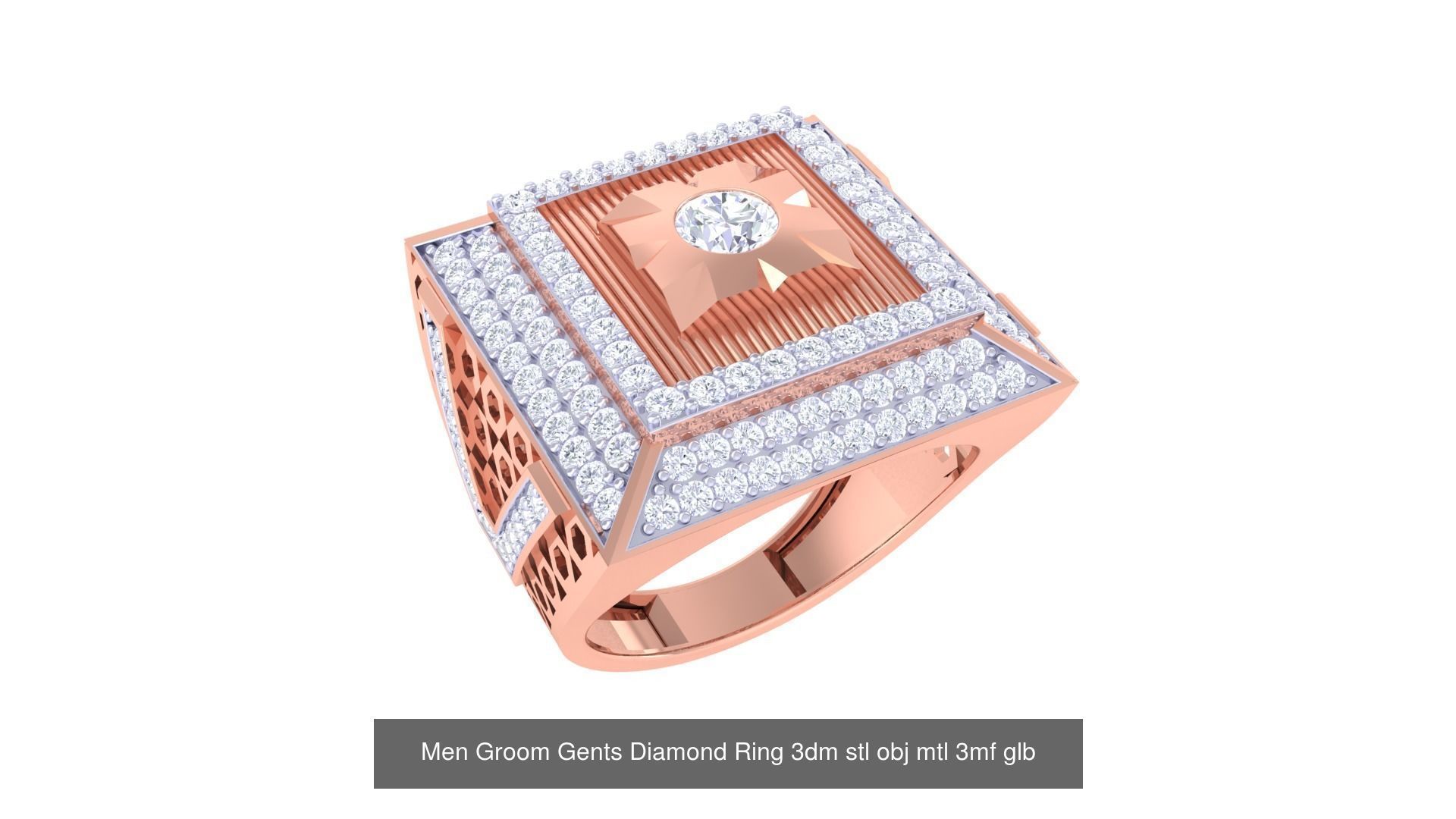 197 Men Groom Gents Diamond Ring 3dm stl obj mtl 3mf glb 3D Model Collection_125