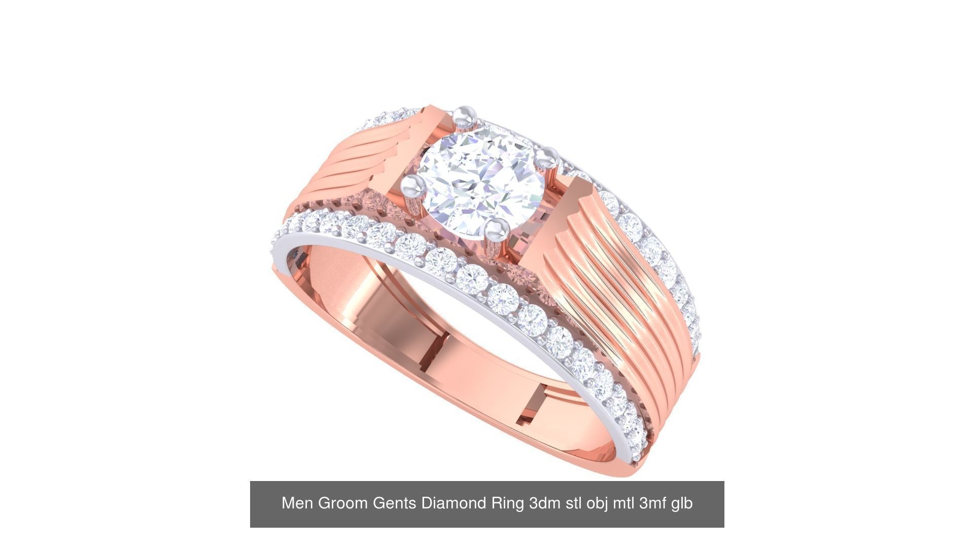 197 Men Groom Gents Diamond Ring 3dm stl obj mtl 3mf glb 3D Model Collection_49