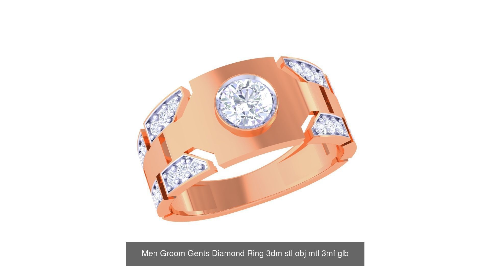 197 Men Groom Gents Diamond Ring 3dm stl obj mtl 3mf glb 3D Model Collection_55