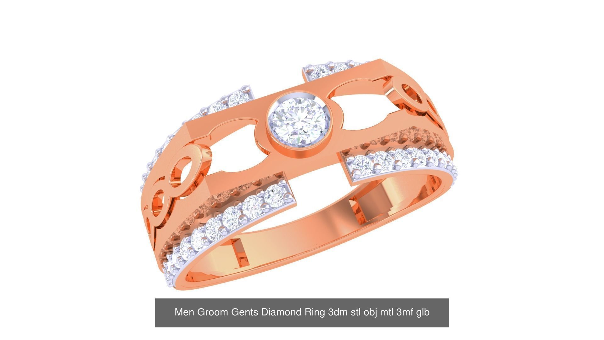 197 Men Groom Gents Diamond Ring 3dm stl obj mtl 3mf glb 3D Model Collection_107